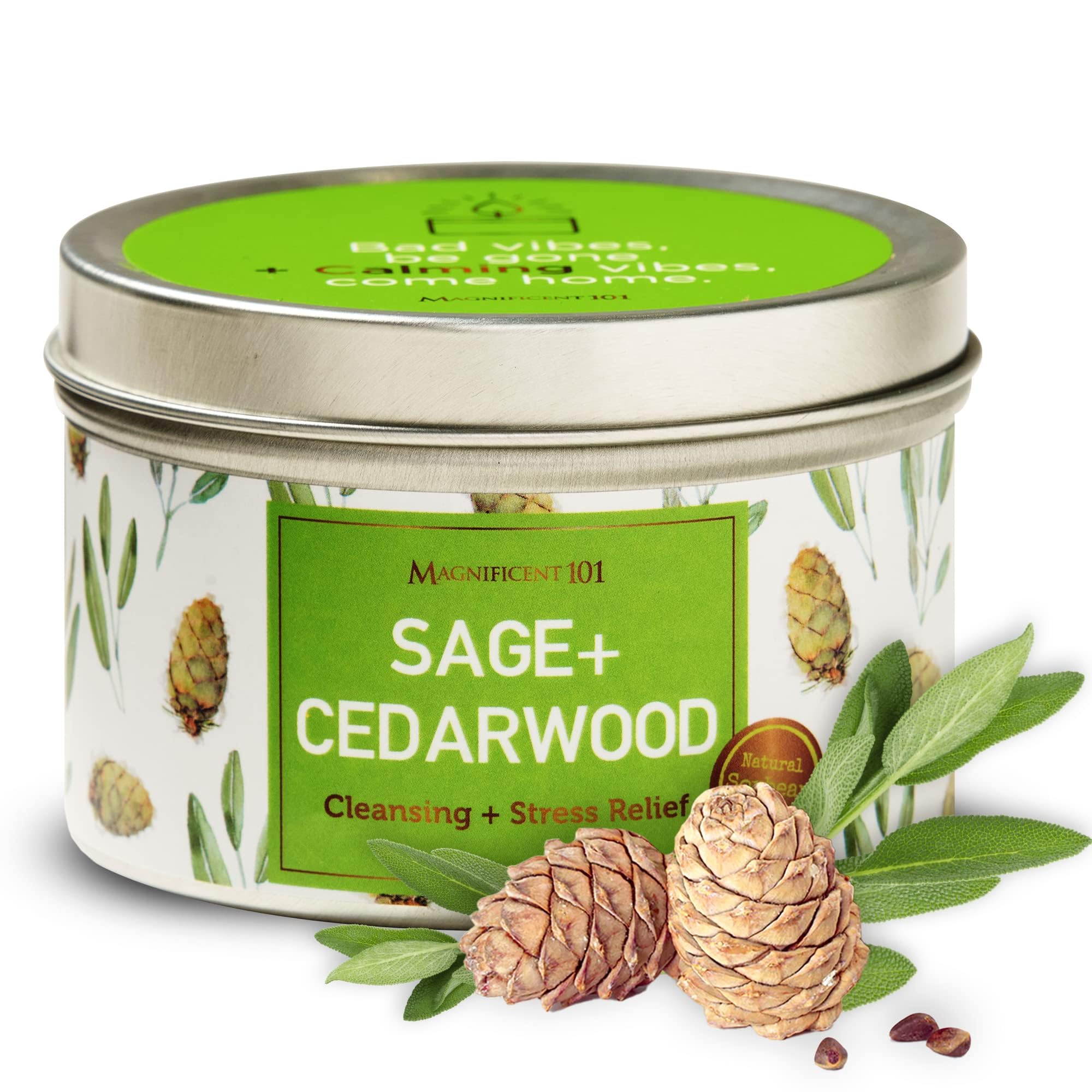 SAGE + Cedarwood Aromatherapy Candle for House Energy Cleansing and Stress Relief, Banishes Negative Energy I Purification and C