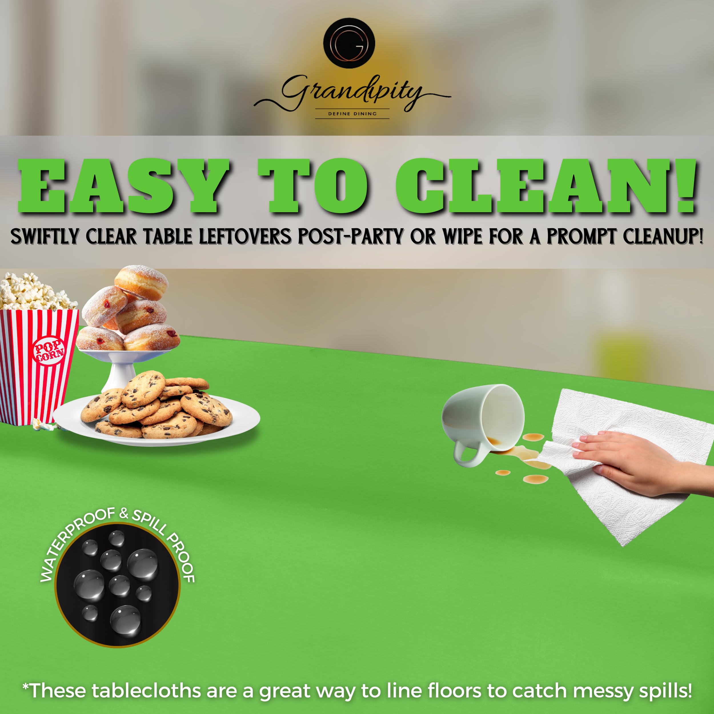 Grandipity Lime Green Plastic Table Cloth Disposable (6 Pk) 54In X 108In Plastic Tablecloths For Rectangle Tables - Premium Part