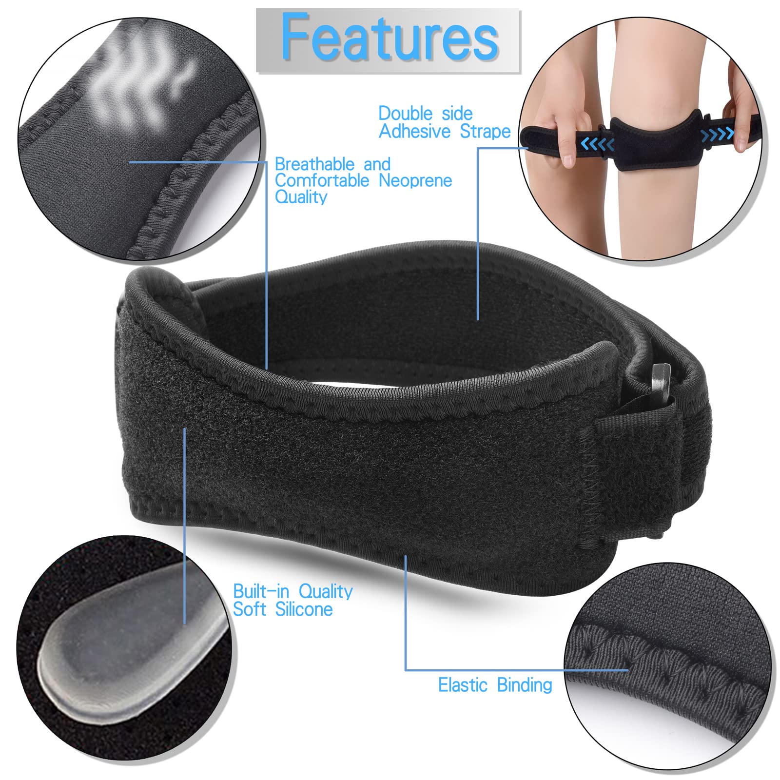 Wopoky Patella Tendon Knee Strap, Knee Pain Relief For Torn Meniscus Acl Mcl Arthritis Tendonitis, Knee Brace Support For Workin