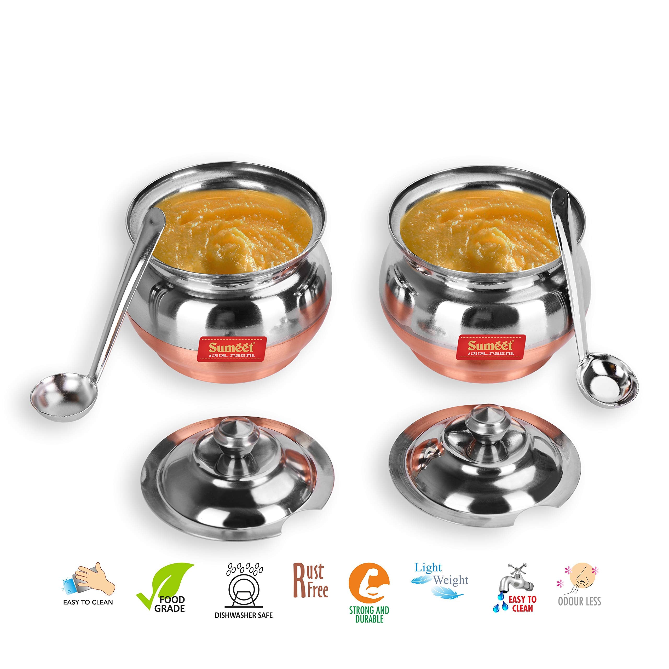 Sumeet Stainless Steel + Copper Bottom 2 Pc Ghee Pot Set - Capacity 300Ml, Dia - 7.5Cm (Each)