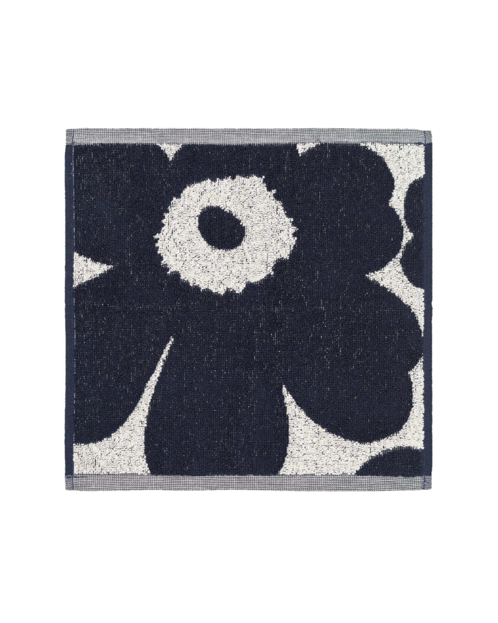 Marimekko Unikko Terry Cotton Washcloth (Dark Blue) - Floral Patterned Washcloths - 12 In X 12 In