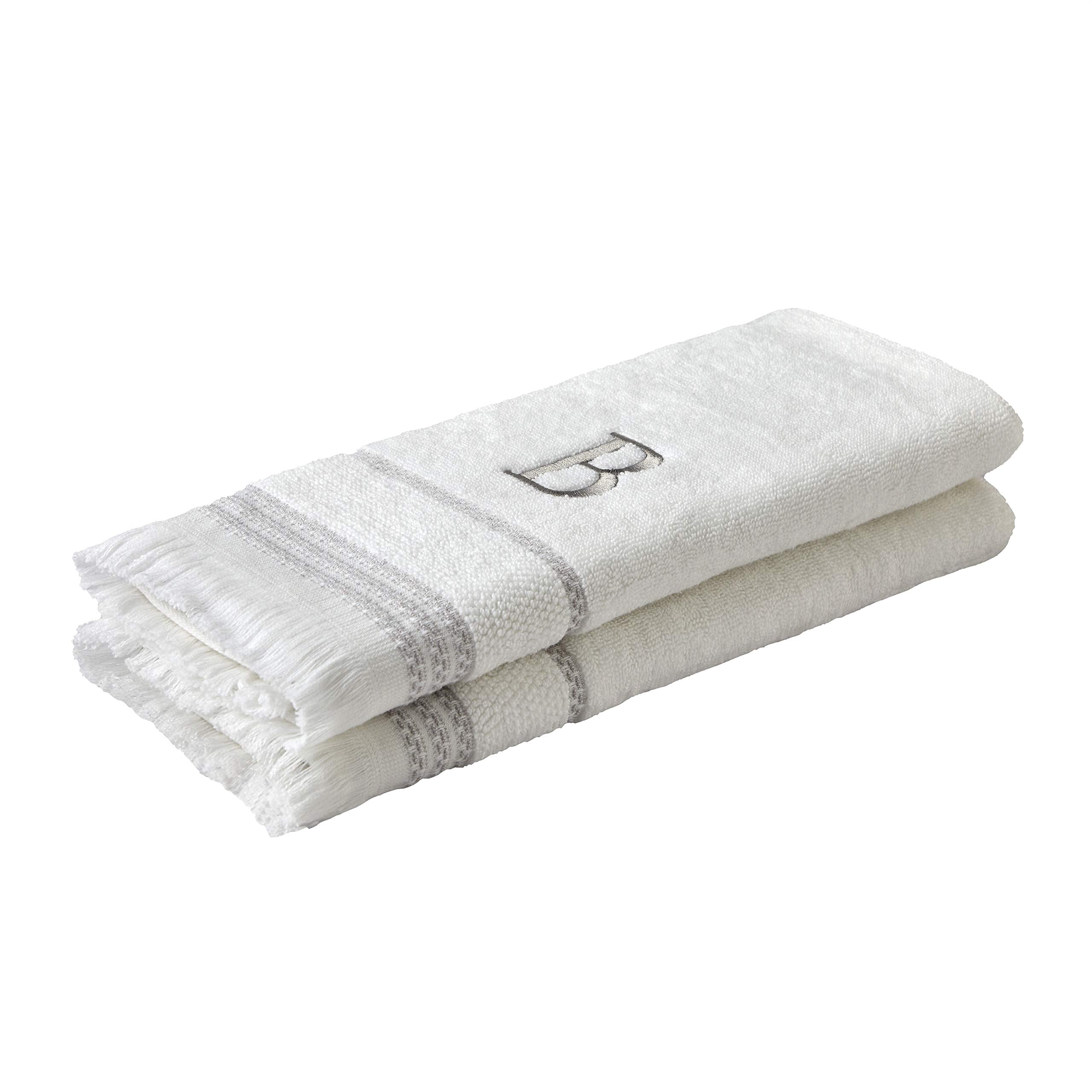 Skl Home Casual Monogram Hand Towel Set, B, 16X26, White 2 Count