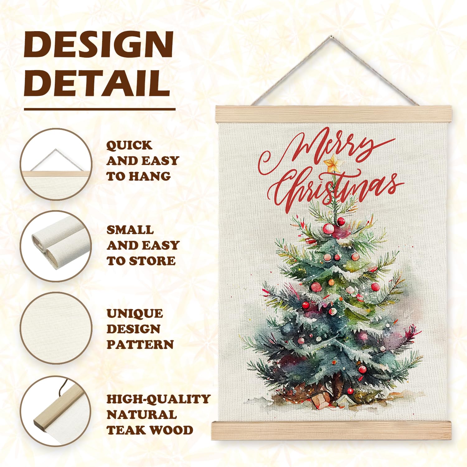 Luvadian Merry Christmas Wall Art With Wood Poster Hanger Set Of 2, Christmas Wall Decor, Christmas Tree Santa Claus Snowman Pos