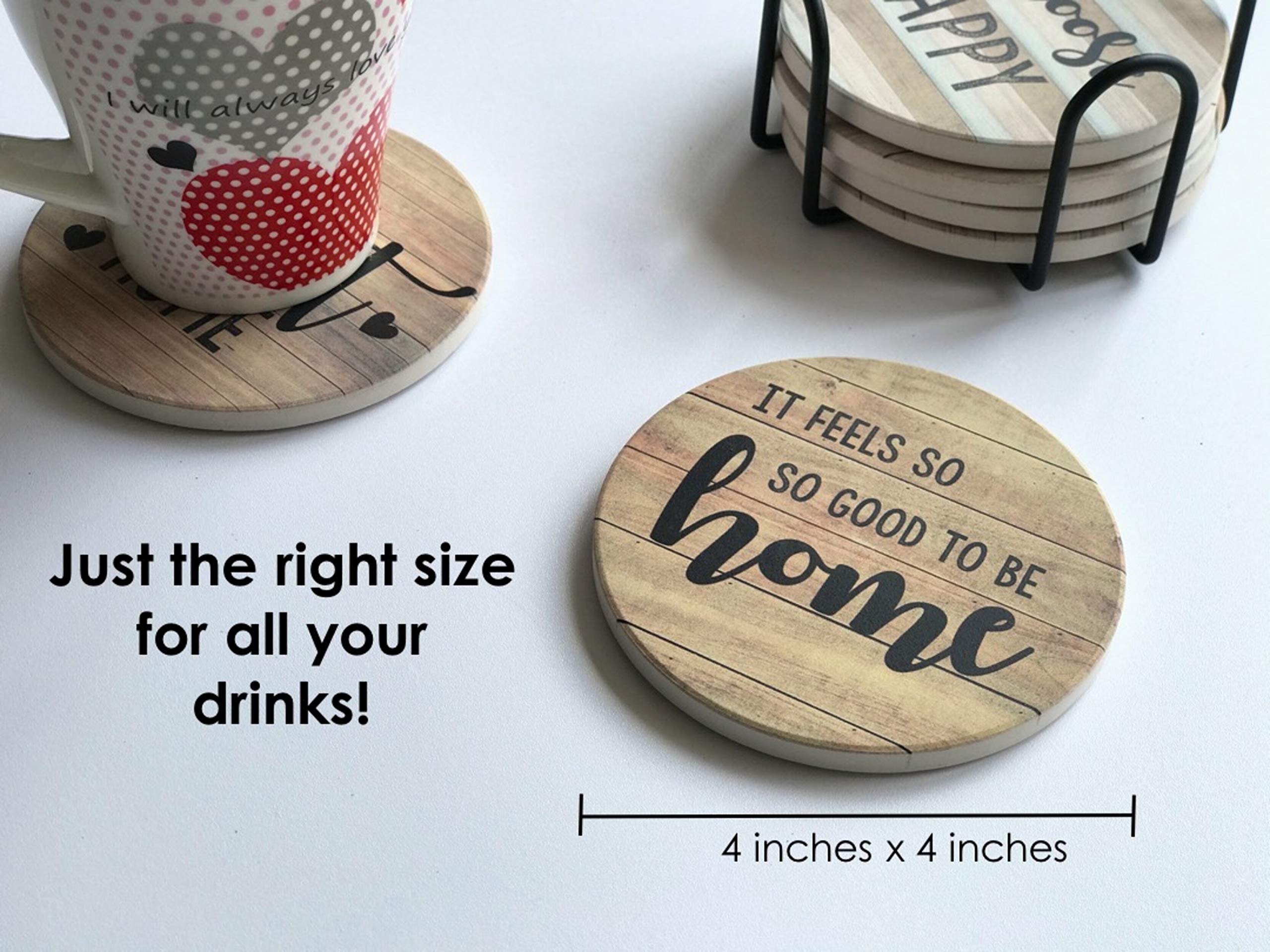 Panchh Rustic Farmhouse Stone & Cork Coasters For Drinks, Absorbent - Set Of 6 Coasters With Holder - Best Housewarming Gifts Fo