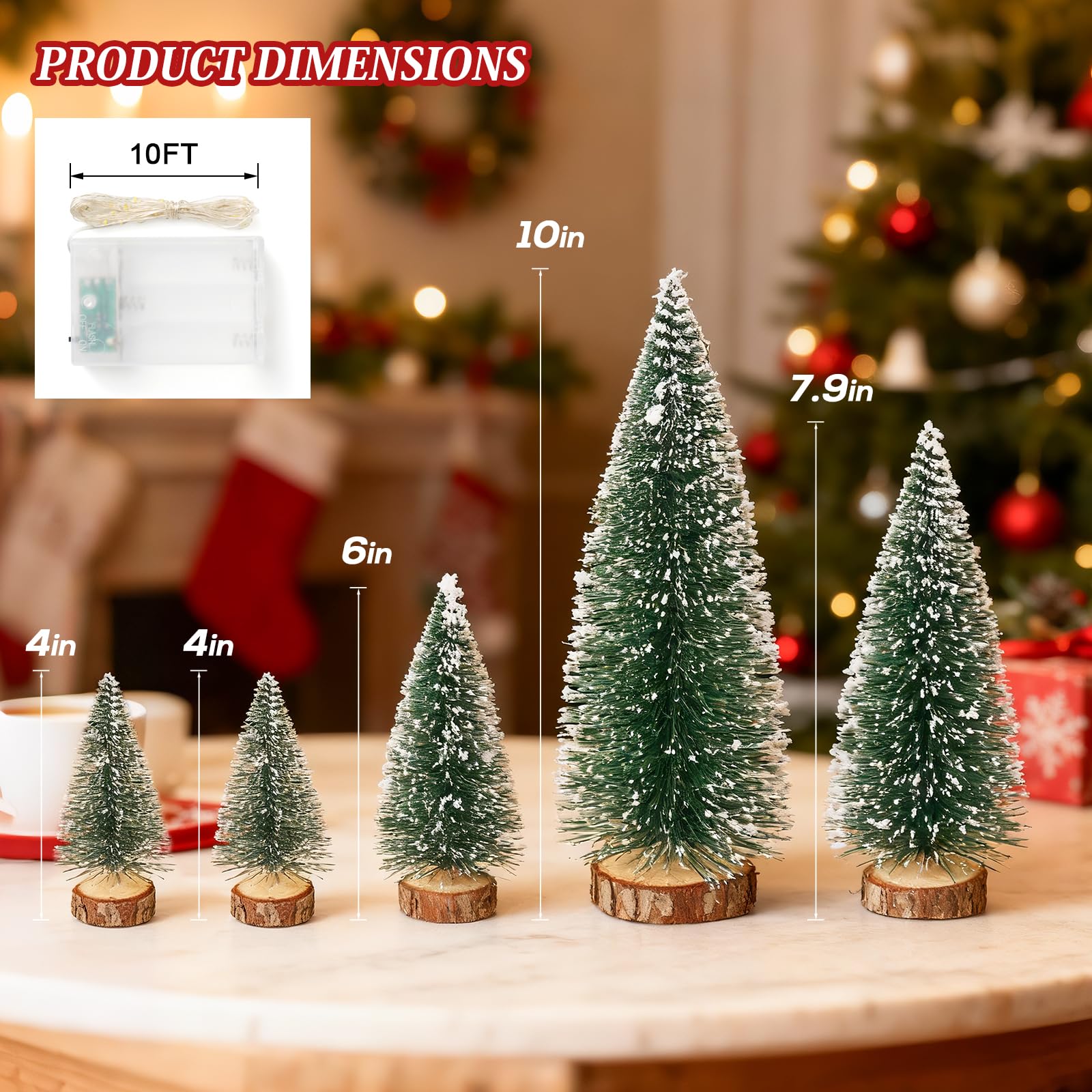 Mini Christmas Tree with Lights, Small Table Top Decorations, Desktop Miniature Pine Tree Xmas Holiday Decor Indoor Home, Bottle