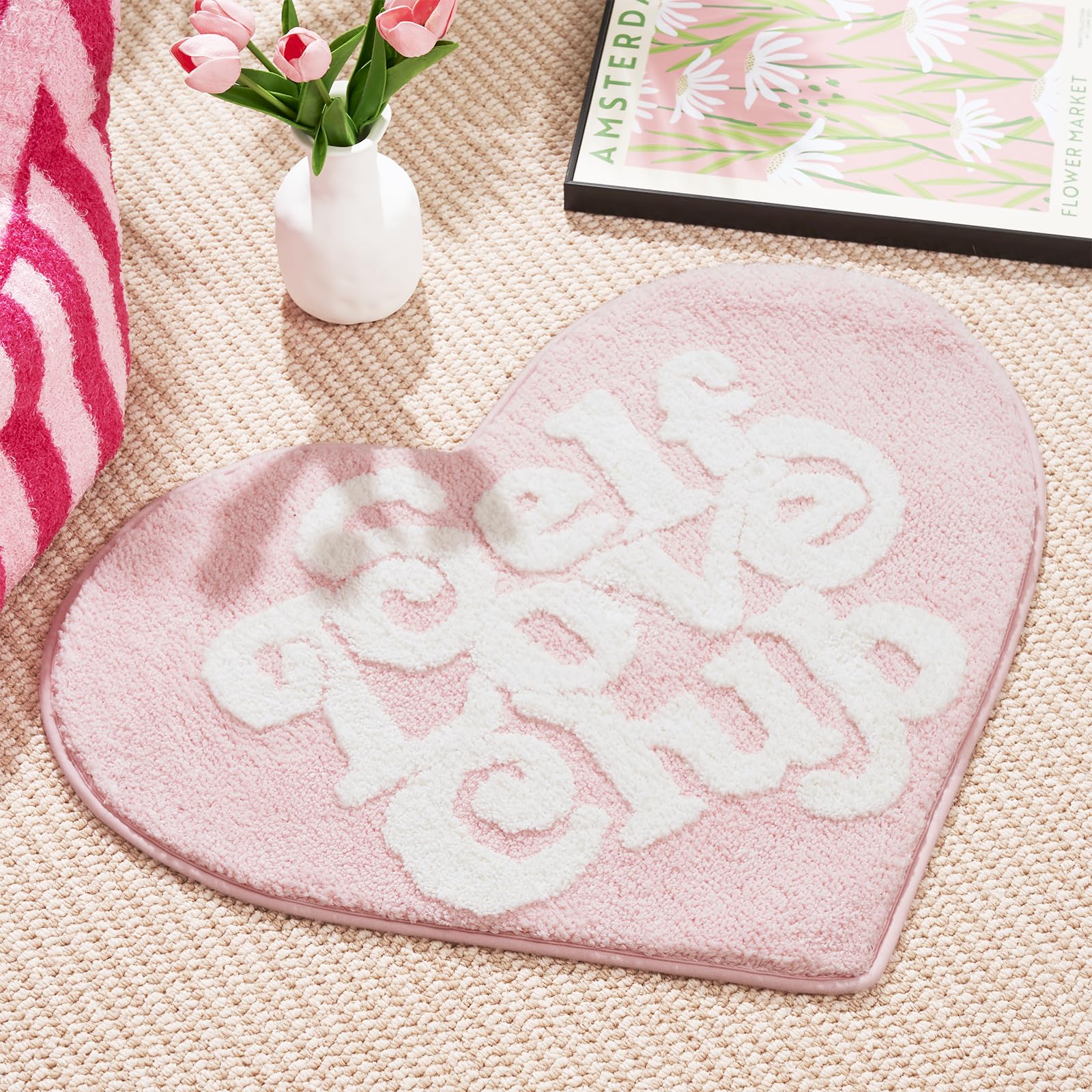 Eldone Self Love Club Rug Heart Shaped - Cute Bath Mat Non Slip, Funky Aesthetic Groovy Small Accent Rugs For Bedroom Bathroom,