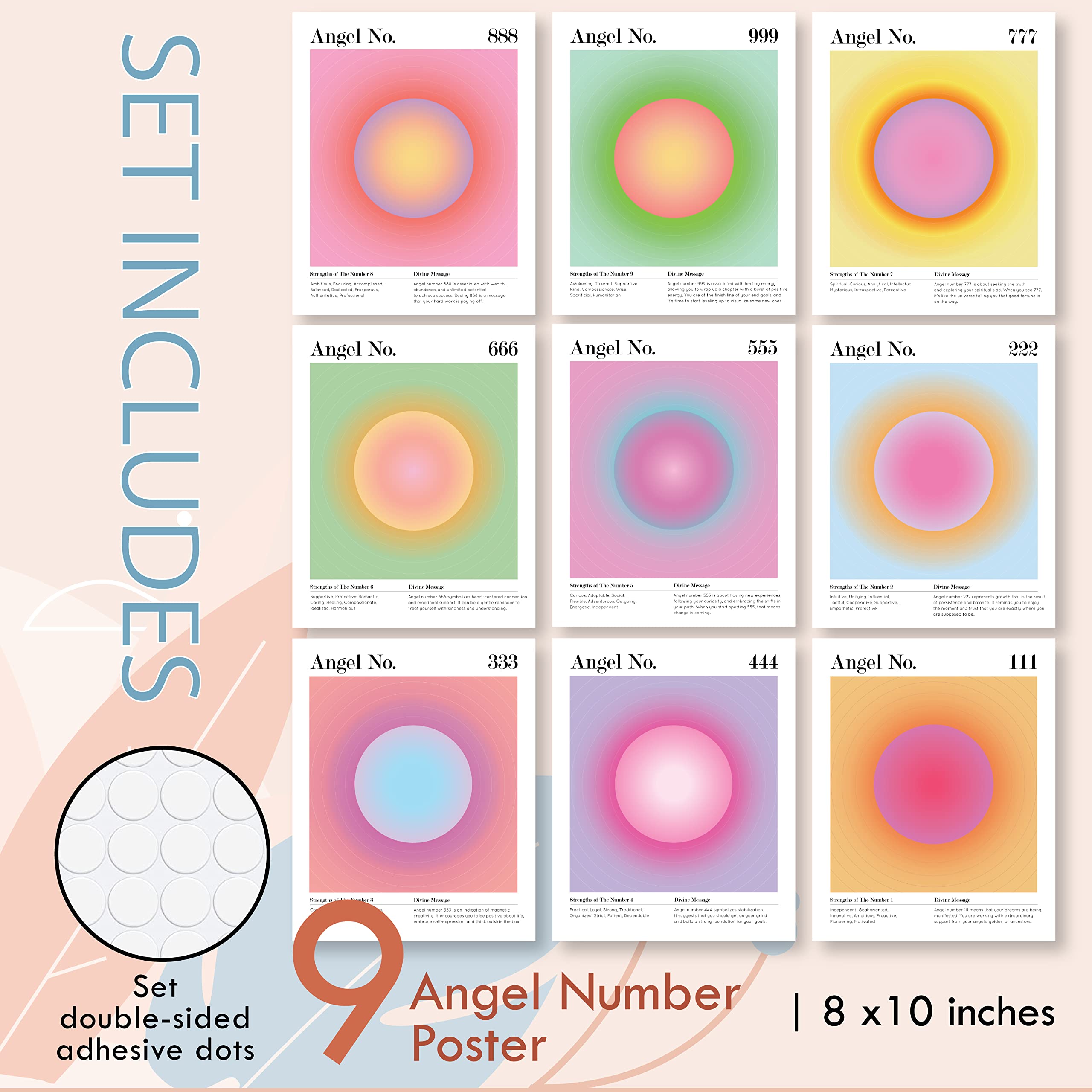97 Decor Angel Number Poster - Aura Poster Aesthetic  Spiritual Posters  Gradient Angel Numbers Print  Pink Aura Balance Energy Pictures  Colorful Aura Wall Art for Home Bedroom Decor (8x10 UNFRAMED)