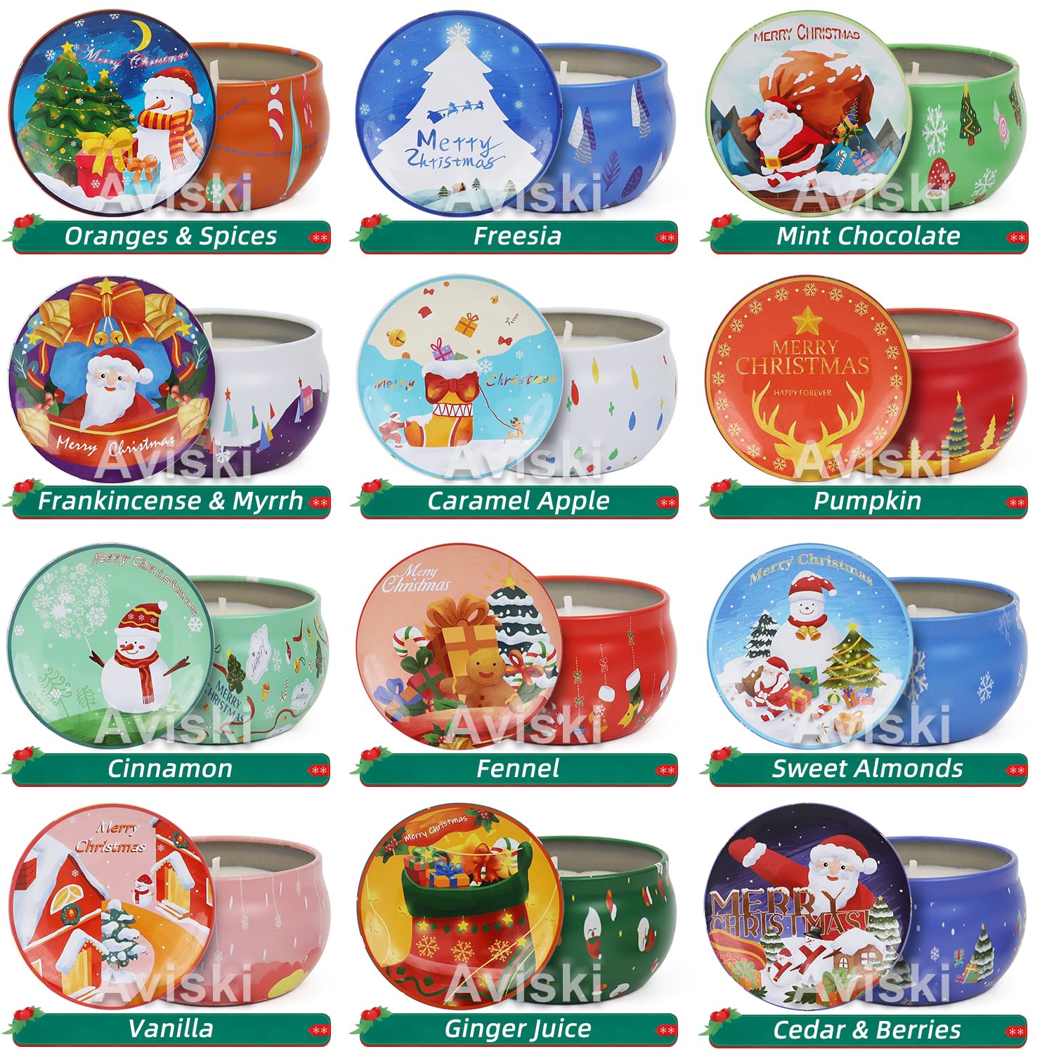 12 PCS Christmas Scented Candles, 2.5OZ Jar Candles, 12 Christmas Fragrances Candle Set for Women, Mom, Grandma, Godmother, Cowo