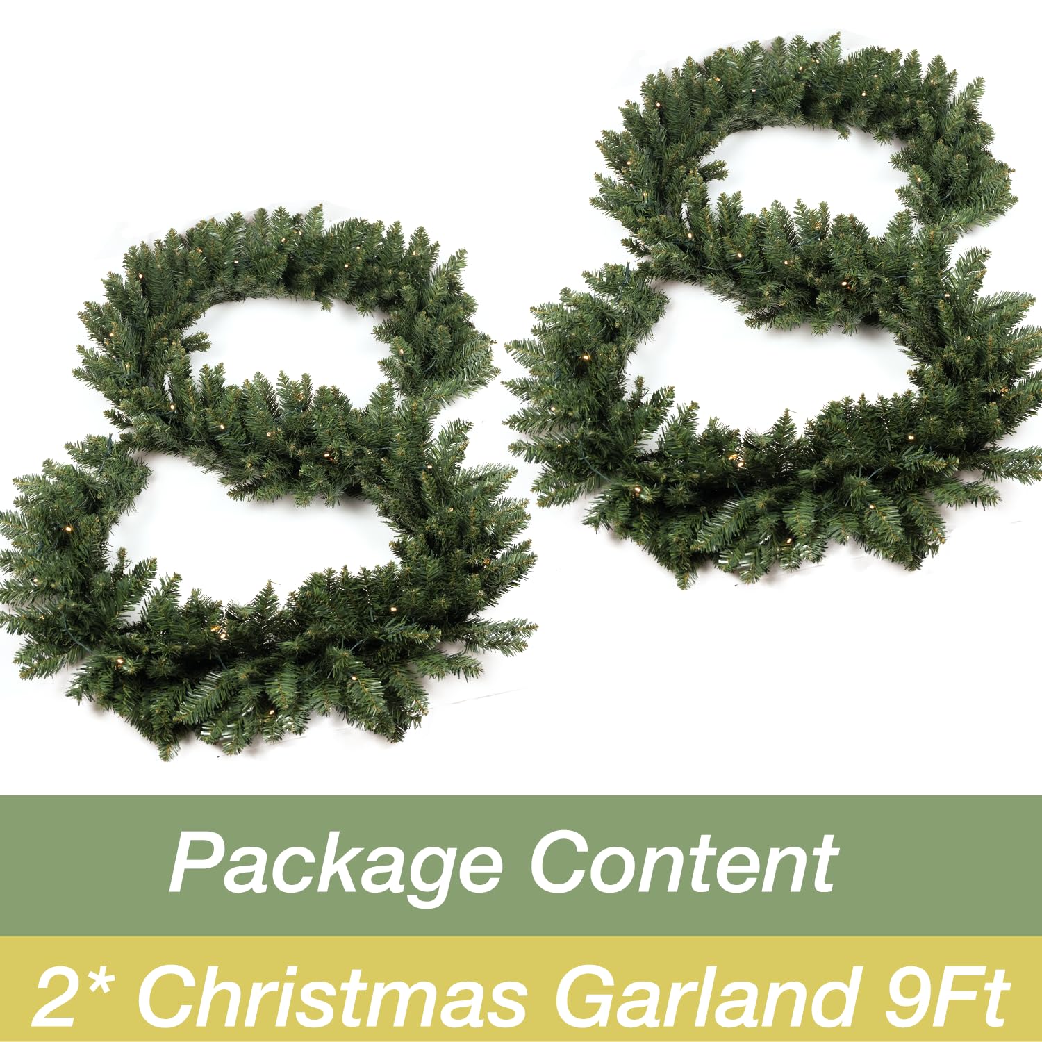 HomeKaren Christmas Garland 18 Ft by 12 Inch Prelit Fraser Fir Xmas Garland with 100 LED Lights, Lush and Classics Green Style f