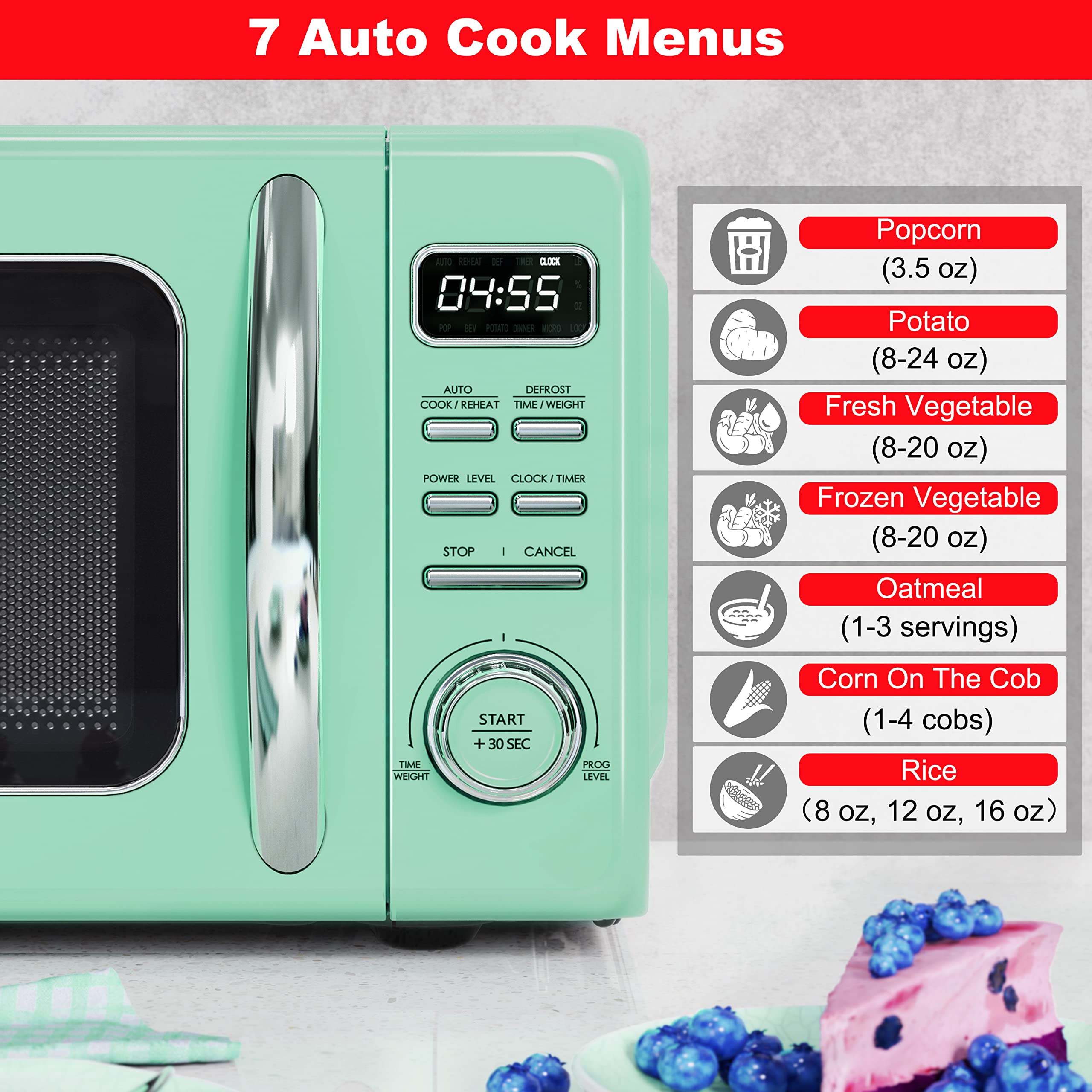 Galanz GLCMKZ11GNR10 Retro Countertop Microwave Oven with Auto Cook & Reheat, Defrost, Quick Start Functions, Easy Clean with Gl