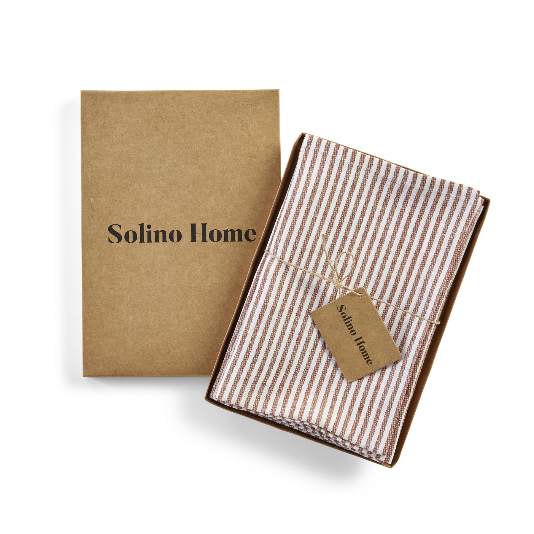 Solino Home Stripe Linen Dinner Napkins 20 X 20 Inch - 100% Pure Linen Cinnamon And White Cloth Napkins Set Of 4 For Spring - Na