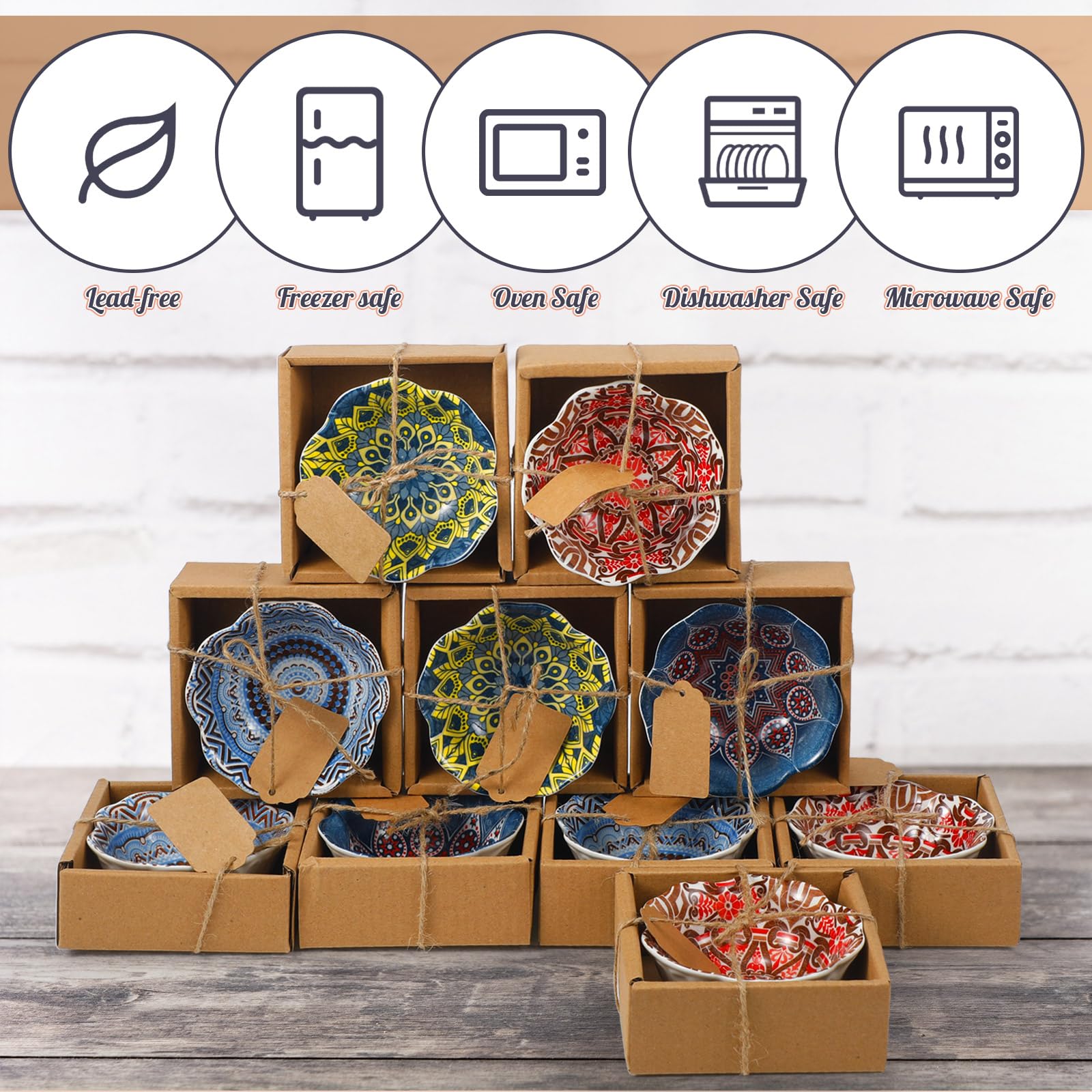Yoande 12 Pcs 3.3 Inches Small Ceramic Bowls Wedding Favors for Guests Bulk Mexican Salsa Bowl Dipping Boho Pottery Dishes for B