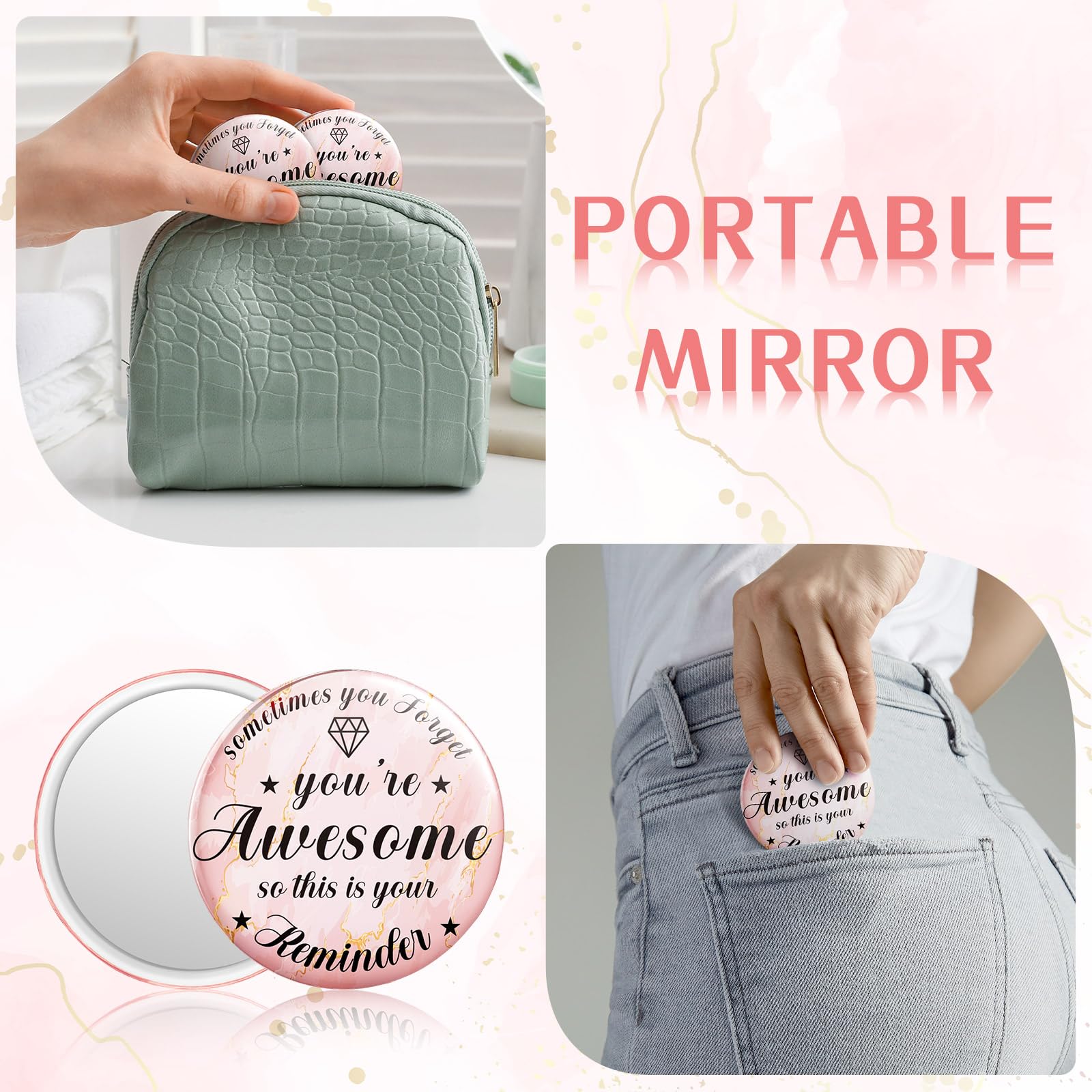 Tradder 18 Pcs 2.76 Inch Inspirational Compact Mirror Bulk Quinceanera Employee Appreciation Gifts Makeup Purse Pocket Mirror Fo