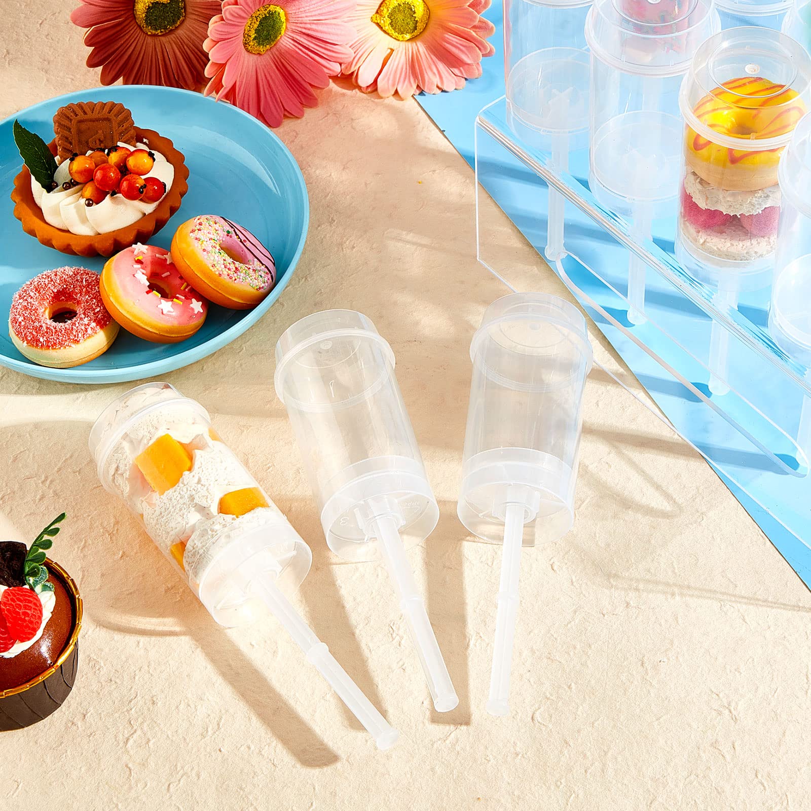 Lenwen Push Pop Containers Push Cake Pop Shooter Clear Plastic Containers Push Pop Containers With Lids, Base And Sticks For Bir