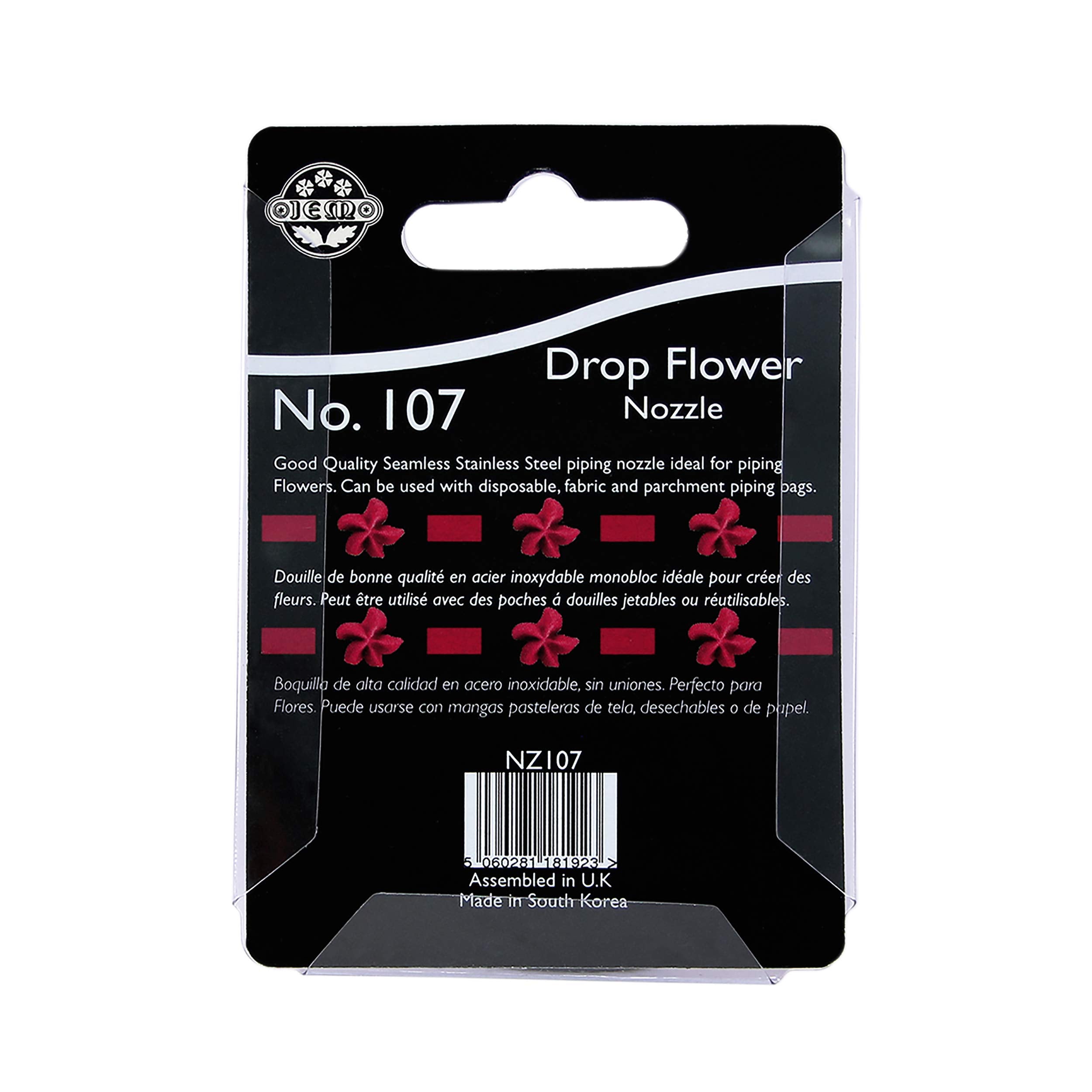 Jem Enterprises Drop Flower Piping Nozzle Cake Decorating Tip #107, Standard, Silver