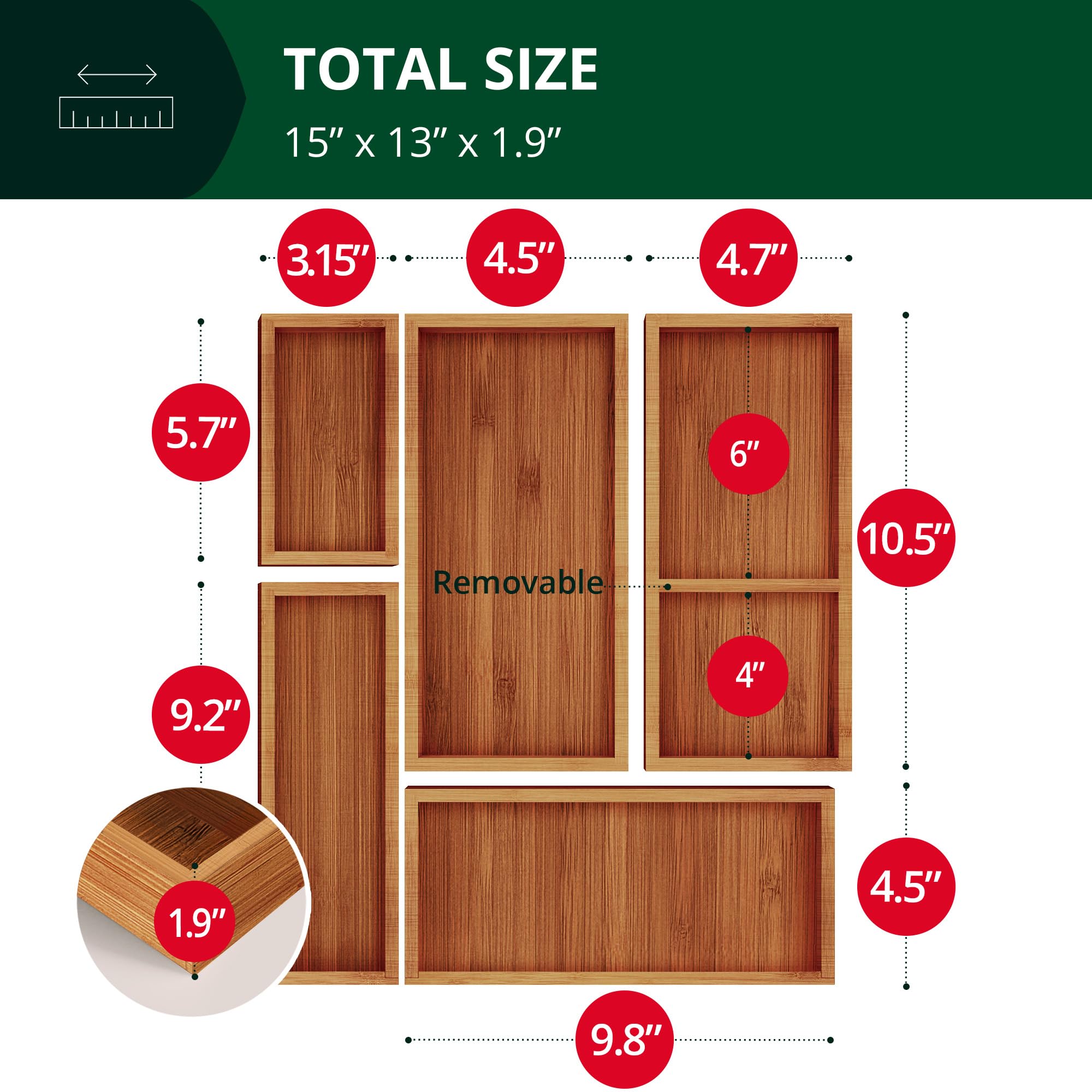 Royal Craft Wood Luxury Bamboo Jewelry Storage Chest - Multi-Use Wooden Treasure Chest Set (5 Boxes) For Jewelry And Home Organi