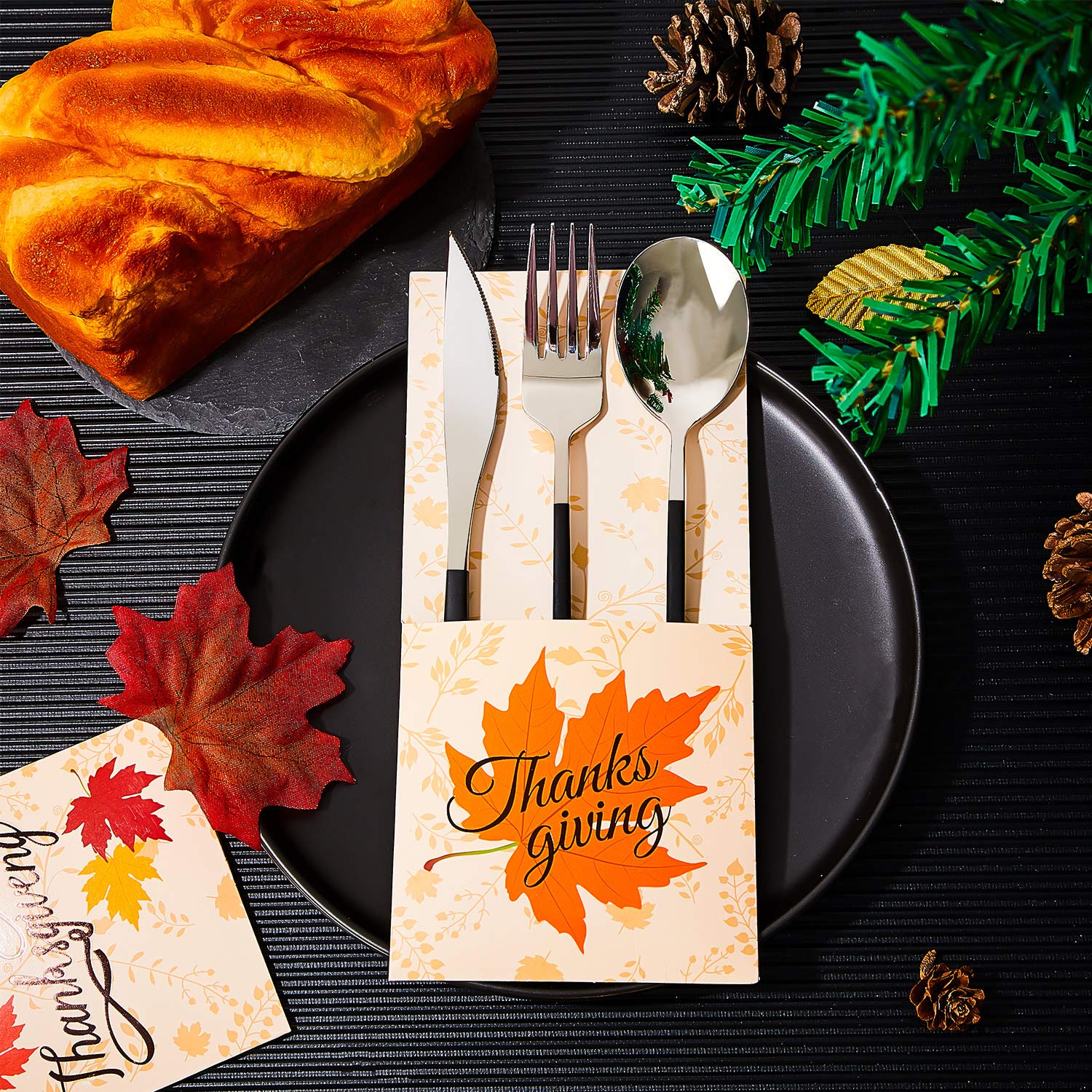 36 Pcs Thanksgiving Silverware Cutlery Holders Thanksgiving Utensil Decor Fall Decor For Home Thanks Maple Leaf Silverware Paper