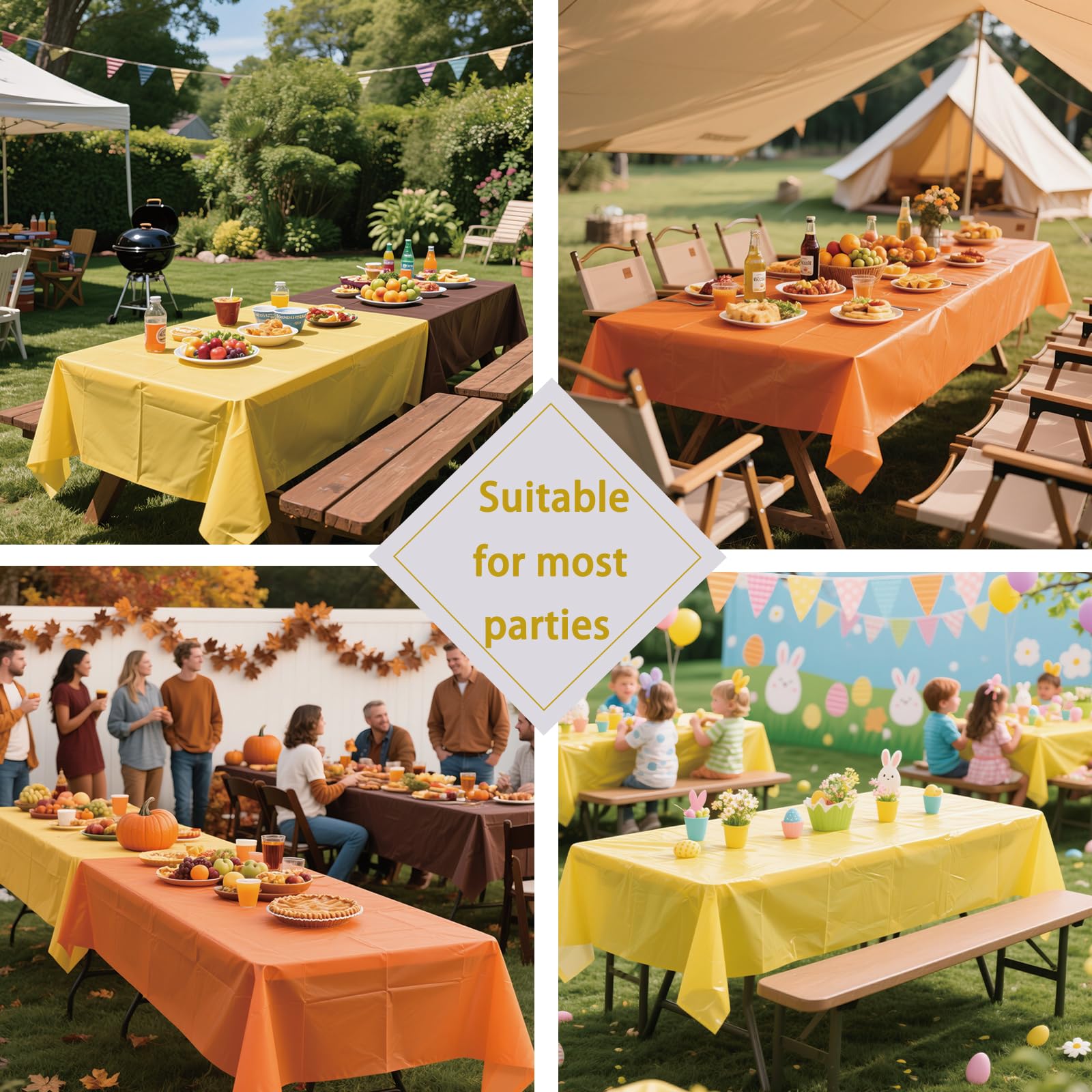 ZHIAXTON 12 Pack Thanksgiving Plastic Tablecloth, 54 X 108 Inch Disposable Orange Yellow Brown Rectangle Fall Tablecloth for Aut