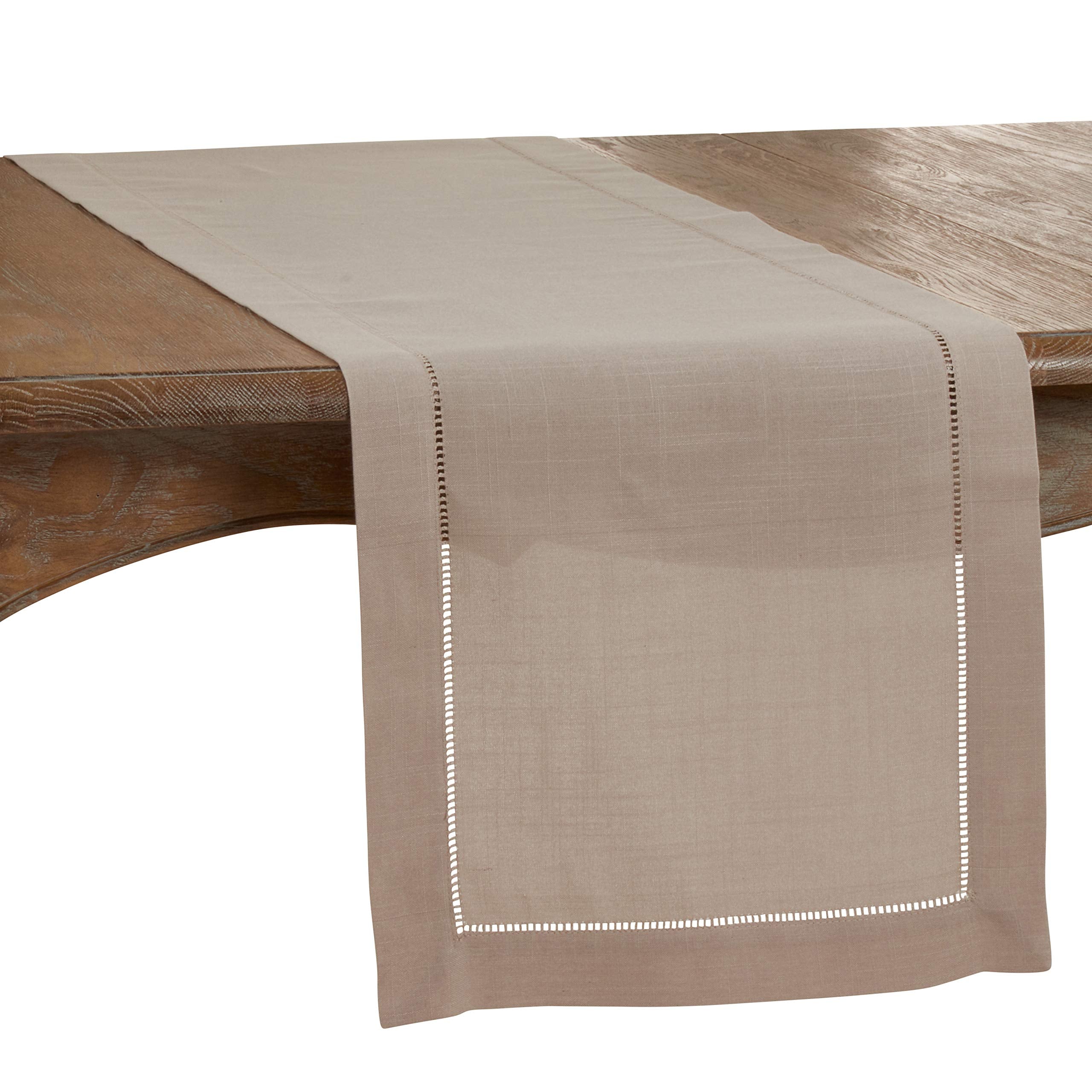 Saro Lifestyle Hemstitched Border Table Runner, Taupe, 16''X120''