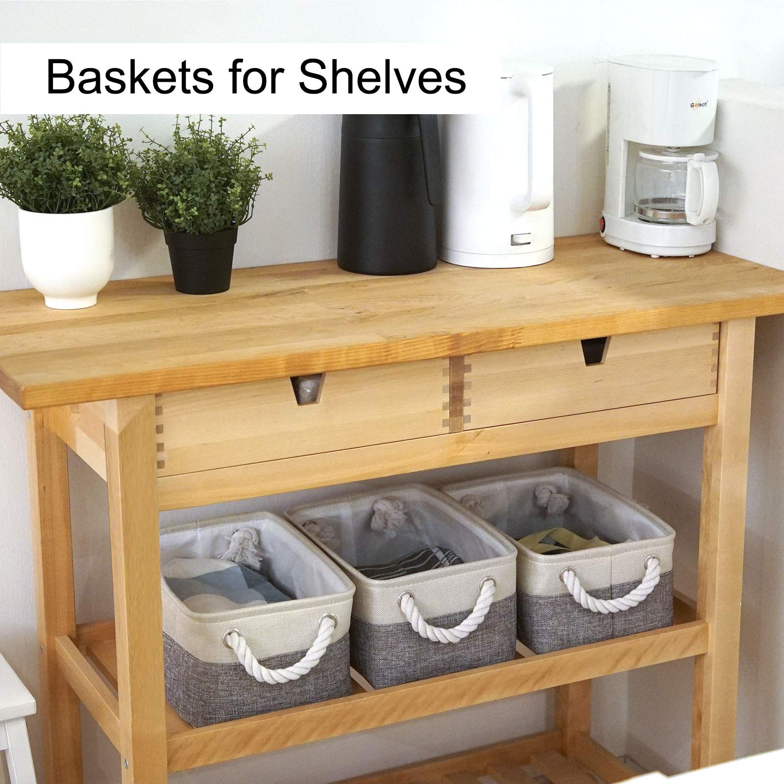 HNZIGE Fabric Storage Baskets for Organizing(6 Pack) Small Baskets for Shelves  Laundry  Nursery  Closets  Decorative Baskets for Gifts Empty (White&Gray  11.8 '' x 7.8 '' x 5.1 '')