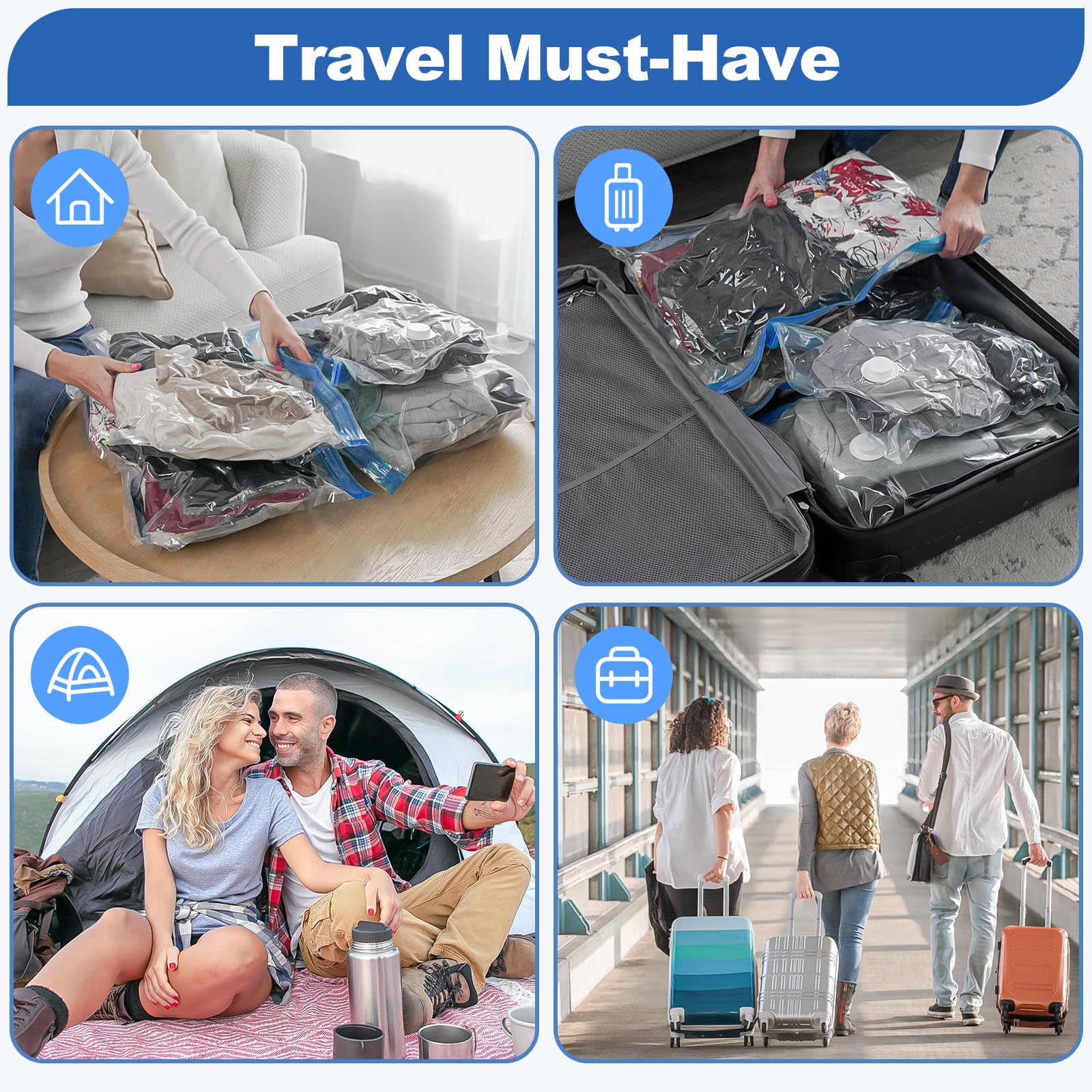 VMstr Travel Vacuum Storage Bags with Electric USB Pump - 8 Combo Size, Polypropylene & Polyamide Material