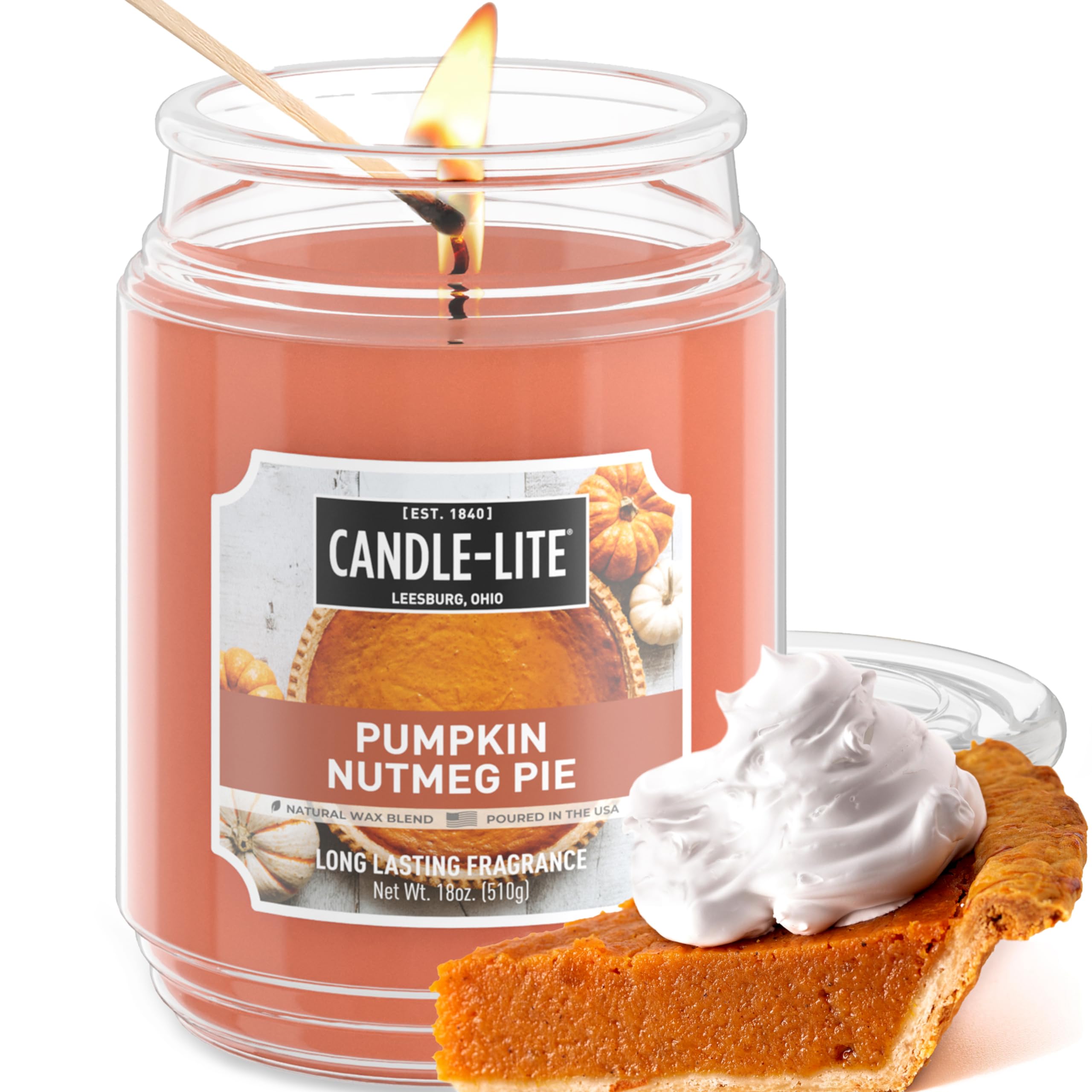 CANDLE-LITE Scented Candles, Pumpkin Nutmeg Pie Fragrance, One 18 oz. Single-Wick Aromatherapy Candle with 110 Hours of Burn Tim