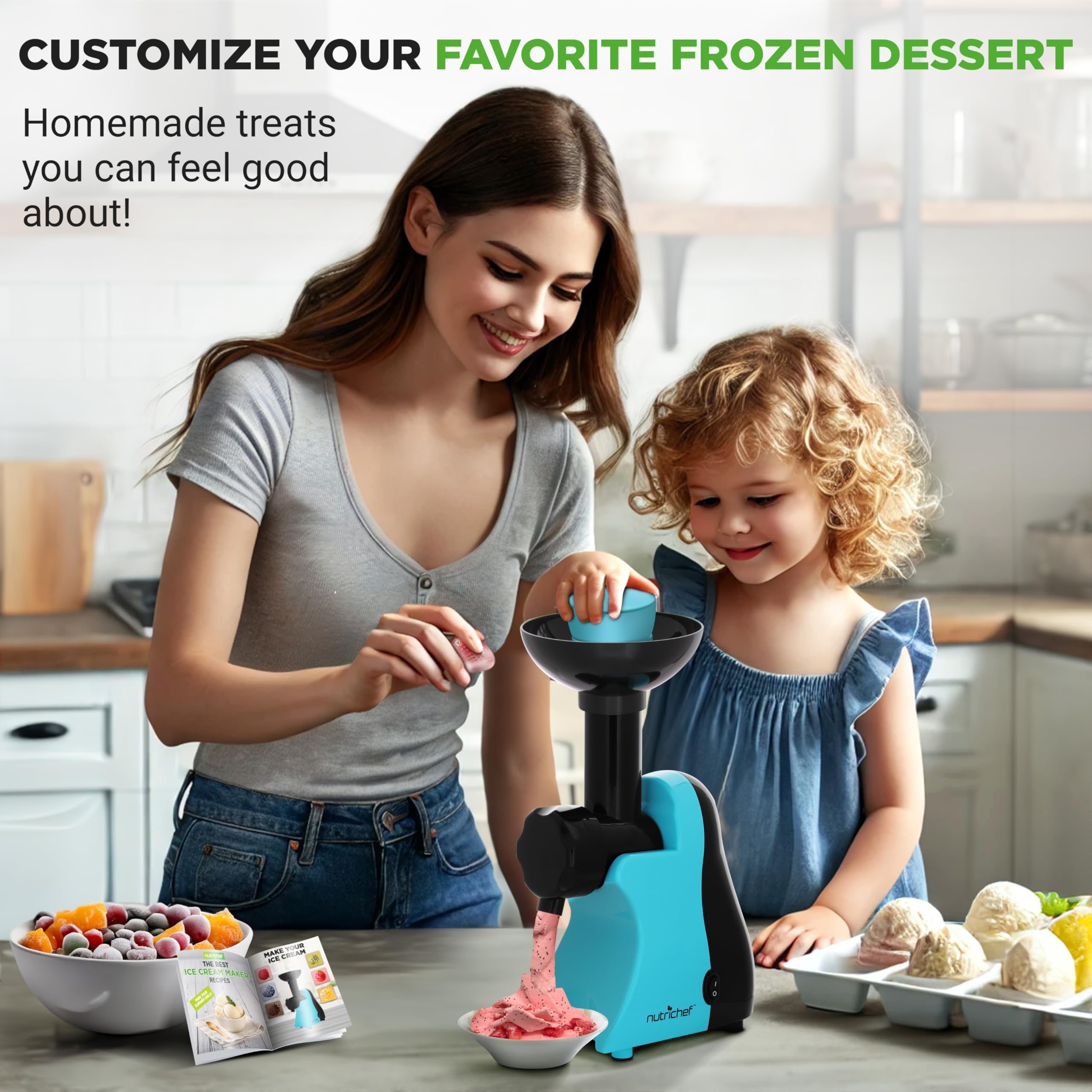 Nutrichef Electric Frozen Fruit Dessert Maker - Fruit Sorbet Machine - Make Ice Cream, Dessert, Gelato, Smoothies, Slushies & Fr