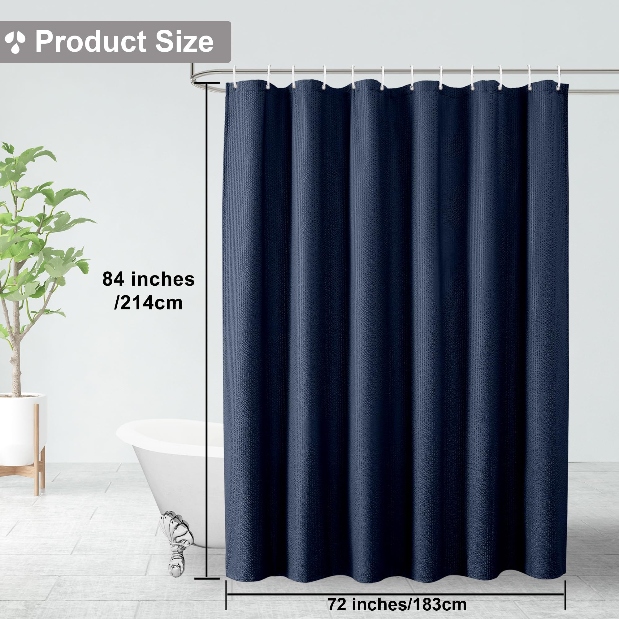 Ovzme Berry Extra Long Shower Curtain Set 72 X 84 Inch With Hooks, 3D Embossed Textured Fabric Shower Curtain For Bathroom, Wate