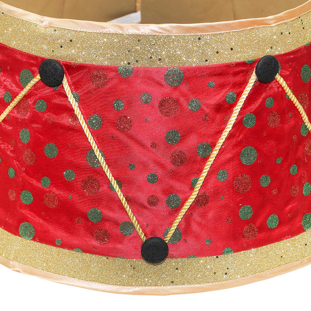 New Traditions Christmas Tree Collar - Red & Green Drum Design - 26 Diameter Fabric Stand Band for Artificial & Natural Trees -