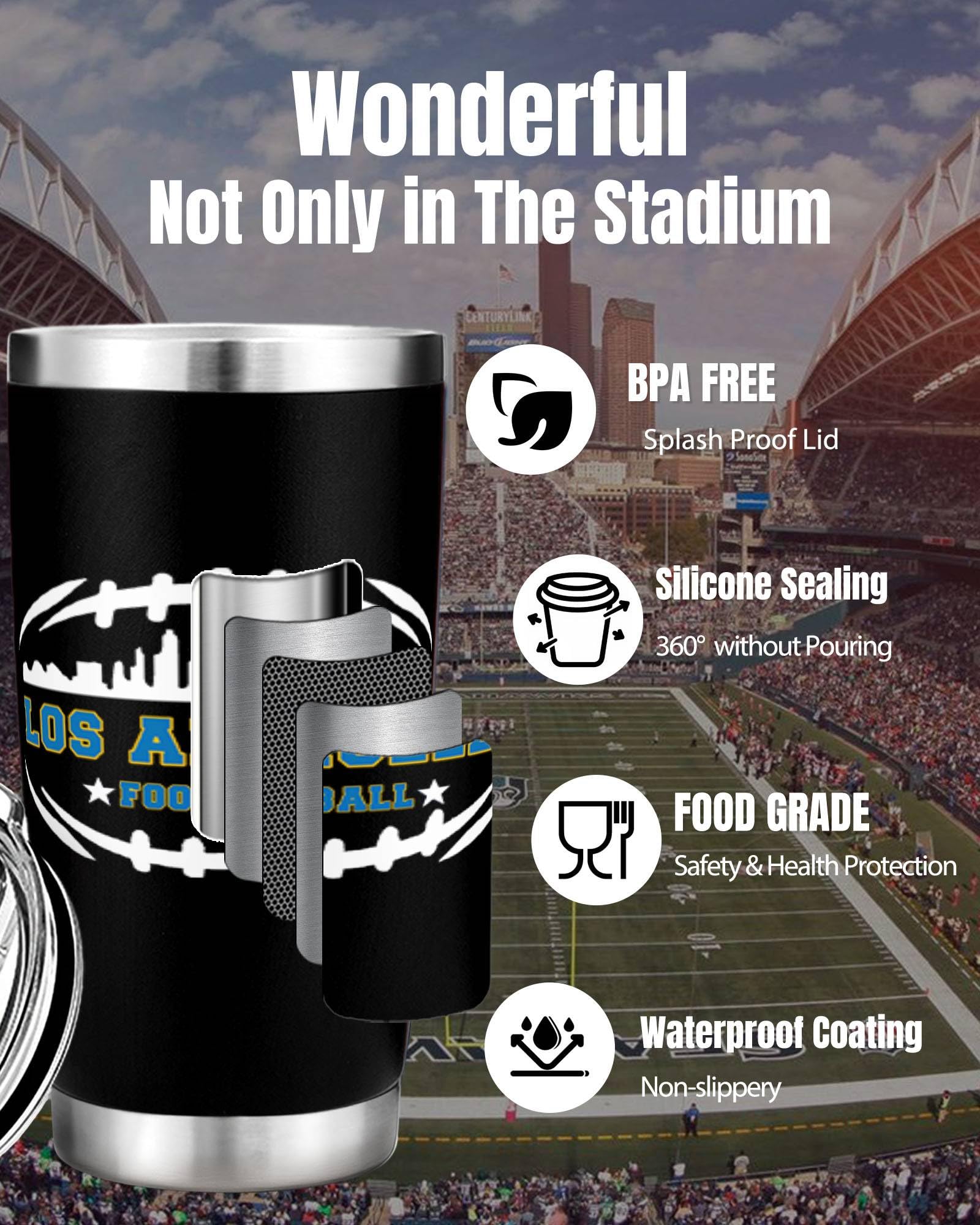 Football Fan 20 Oz Insulated Travel Coffee Cup Mug Tumbler with Lid Los Angeles Themed Merch Shop Men Women Sport Stuff Gear App