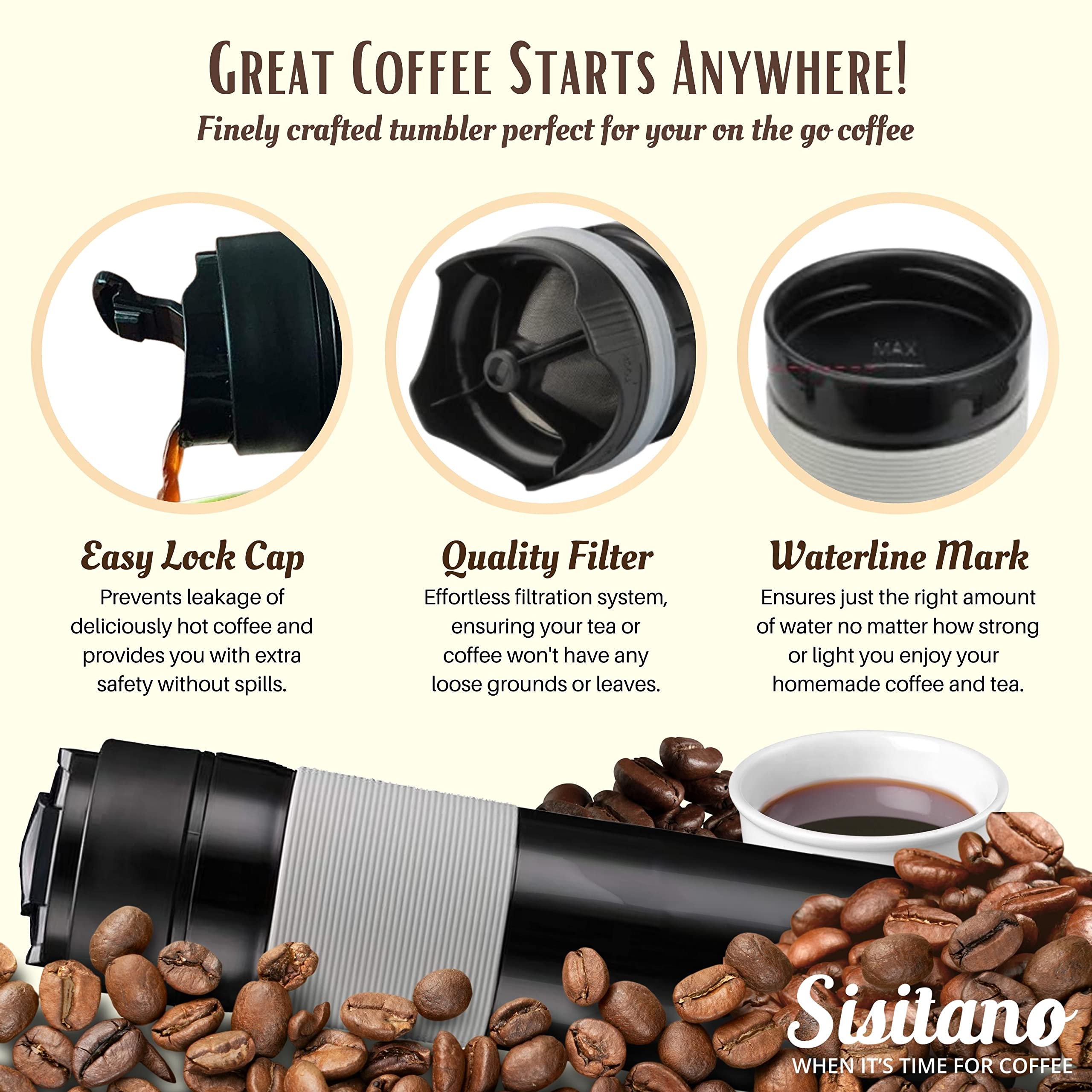 Sisitano 2In1 Travel French Press Coffee Maker, Portable 11.8 Oz Tumbler Coffee French Press For Ground Coffee & Tea Leaves; Ice