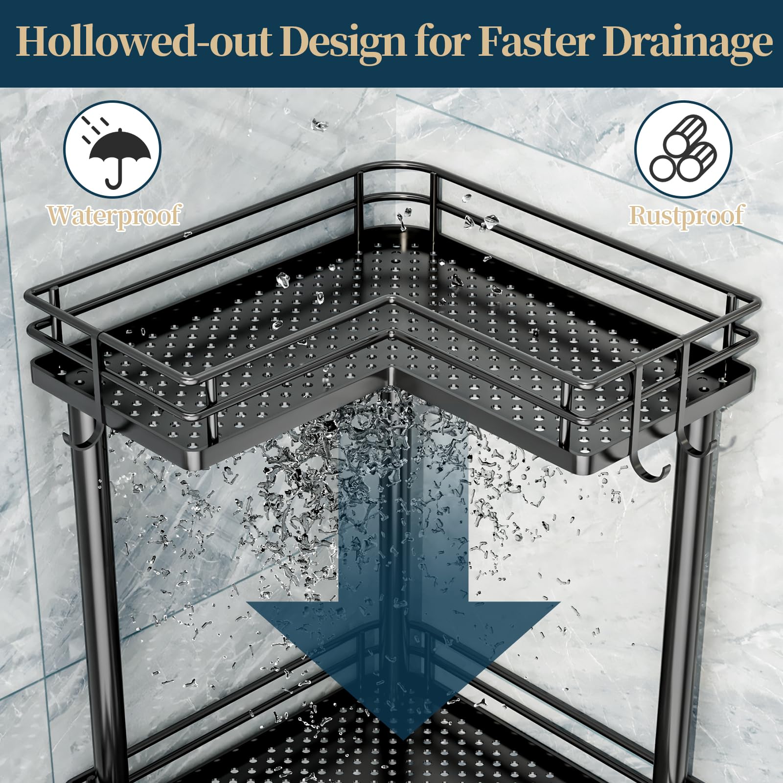 Consumest Corner Shower Caddy Standing - 3-Tier Stainless Steel Shower Organizer Corner With Soap Holder And 4 Hooks, Large Capa