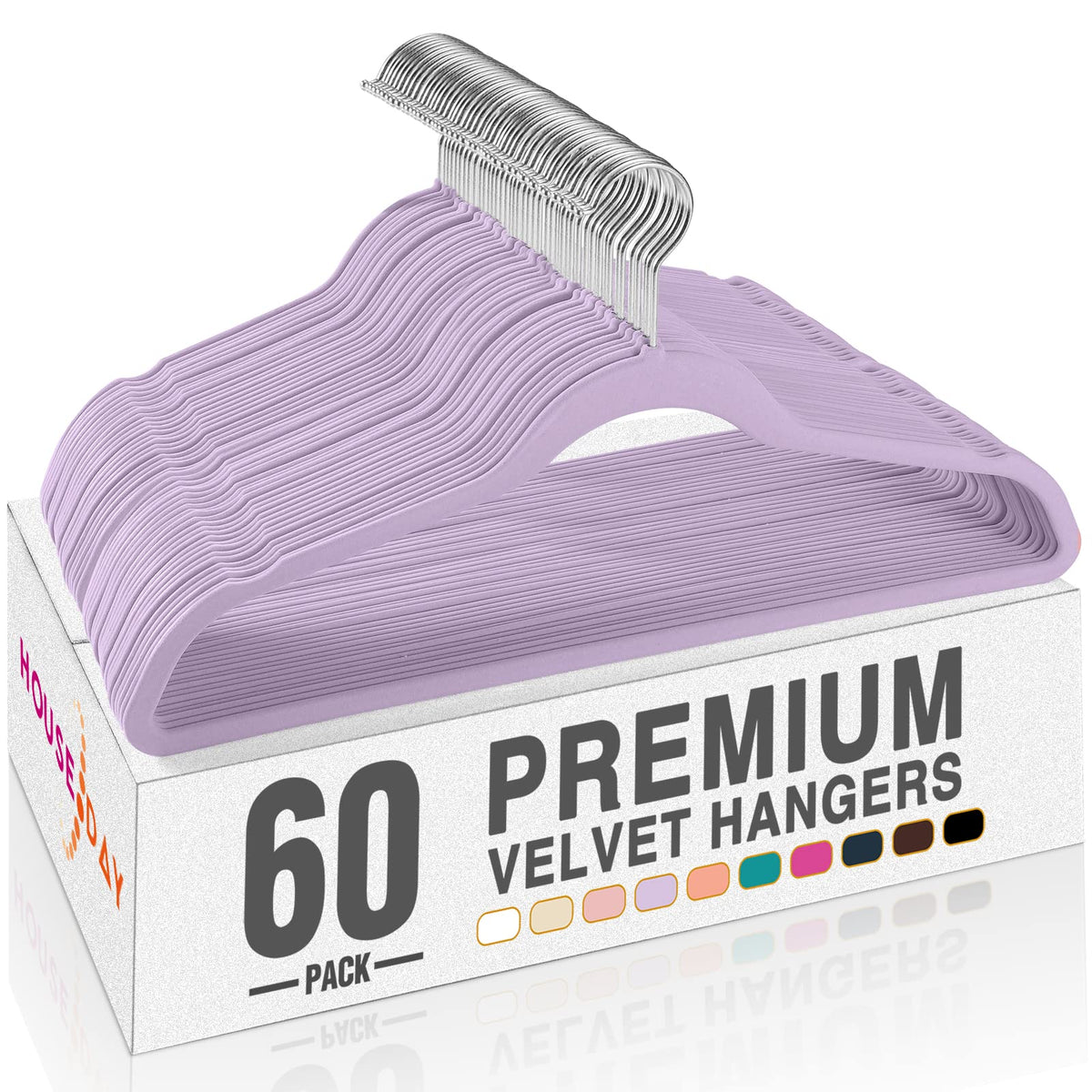 House Day Purple Velvet Hangers 60 Pack, Premium Clothes Hangers Non-Slip Felt Hangers, Sturdy Purple Hangers Heavy Duty Coat Ha