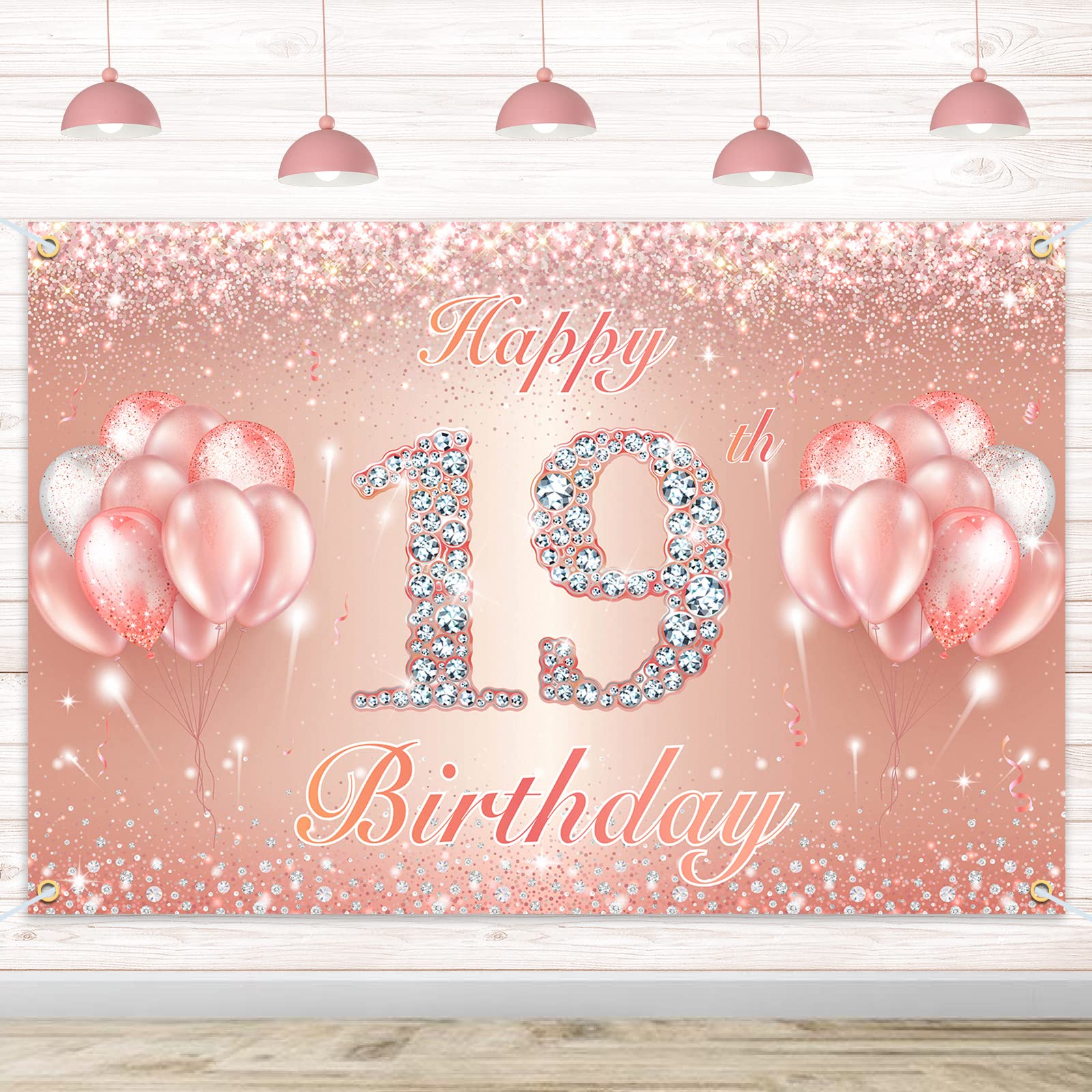 Happy 19Th Birthday Banner Backdrop - 19 Birthday Party Decorations Supplies For Women Or Men - Rose Gold 4 X 6Ft