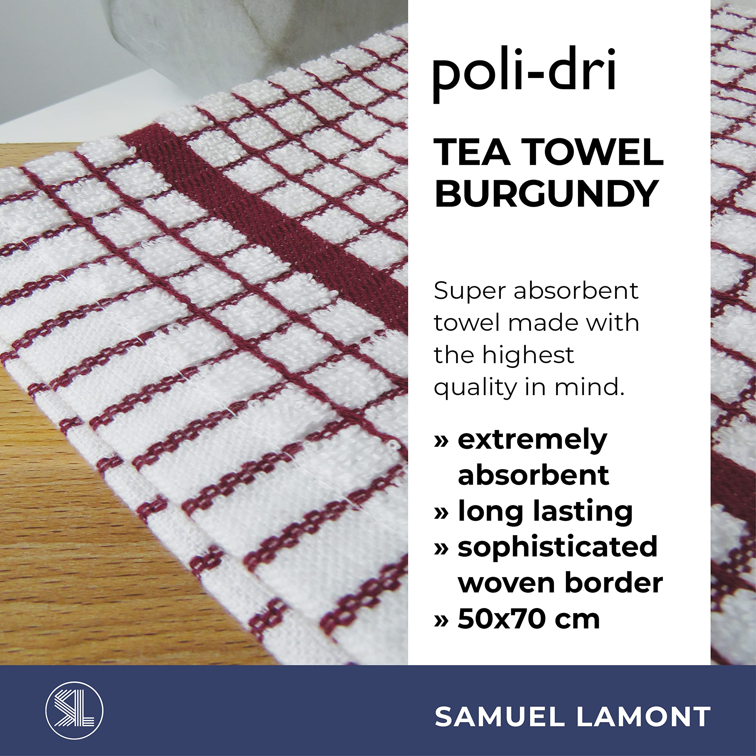 Samuel Lamont Poli-Dri Cotton Tea Towel Burgundy