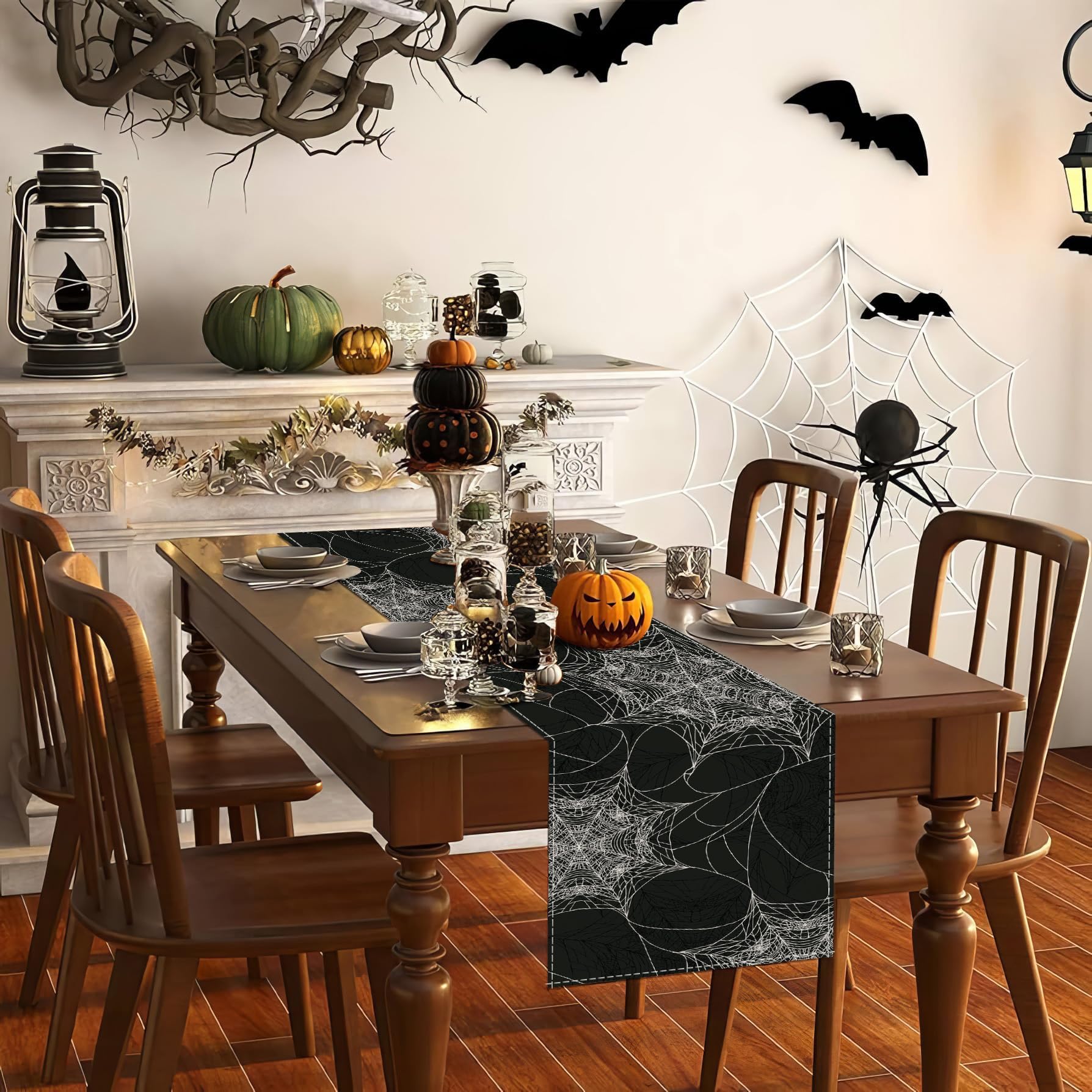 Procida Halloween Spider Web Table Runner Fall Grey Burlap Table Runners Autumn Rustic Kitchen Dinning Decor For Holiday Home Pa
