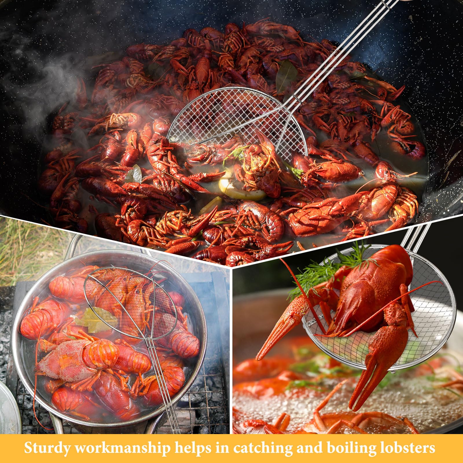 Baderke 2 Pcs 36 Inch Round Nickel Plated Wire Skimmer Stainless Steel Food Strainer Skimmer Spoon Mesh Stirring Fryer Skimmer W