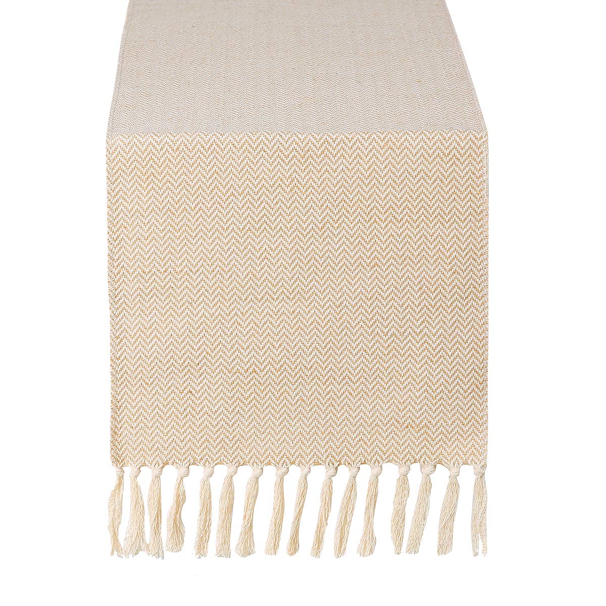 13 X 90 Inch Fall Farmhouse Cotton Linen Table Runner With Handcraft Tassel, Rustic Jute Burlap Table Runners 90 Inches Long For