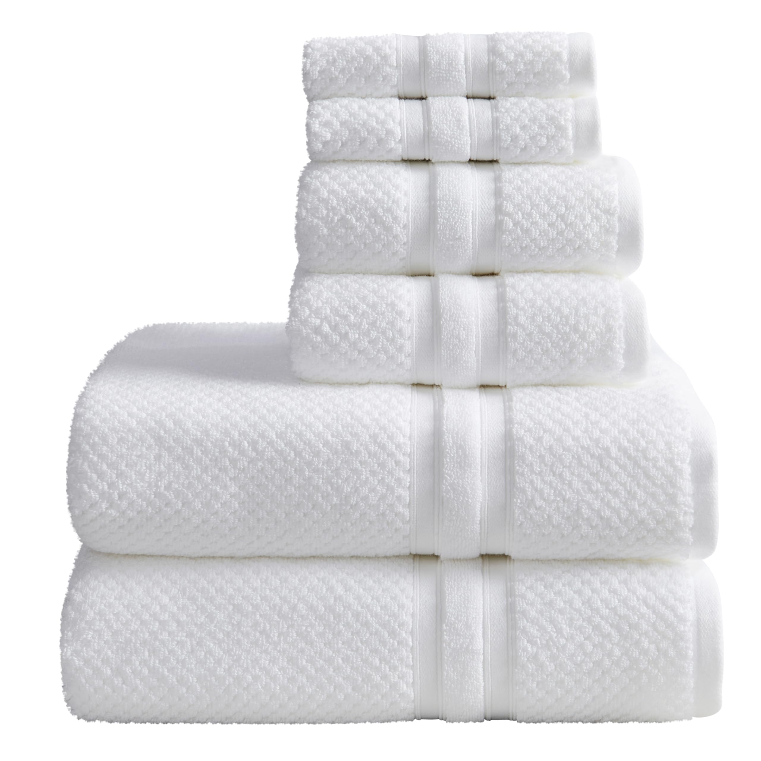 Springtree Home White Bath Towels Set Of 6 | Popcorn Textured | 100% Combed Cotton | Absorbent Quick-Dry Towels For Bathroom | O