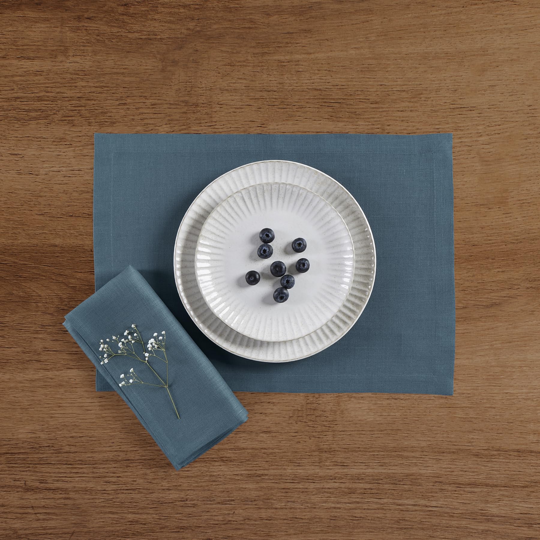 Solino Home Linen Dinner Napkins 20 X 20 Inch - 100% Pure Linen Peacock Blue Cloth Napkins Set Of 4 - Fete, Handcrafted And Mach