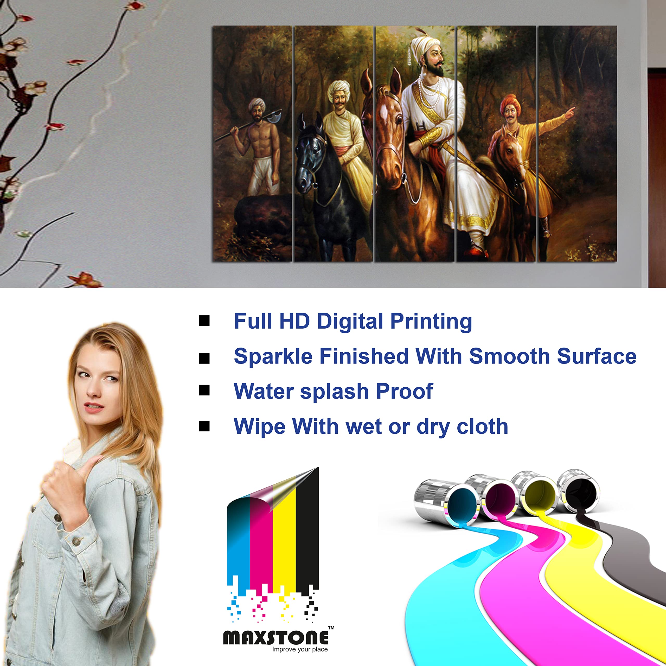 Maxstone Improve your place Beautiful Chattrapati Shivaji Maharaj Ride Wall Painting Art Wall Painting (Multicolour)