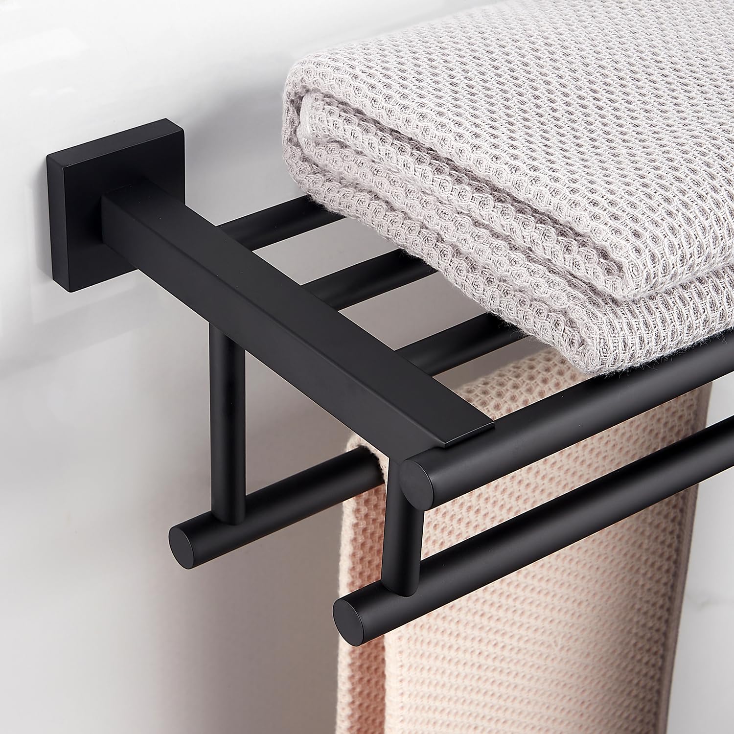 Rtcul Towel Rack For Bathroom 24 Inch Wall Mounted Towel Rack Matte Black Towel Shelf With Double Towel Bar Sus304 Stainless Ste