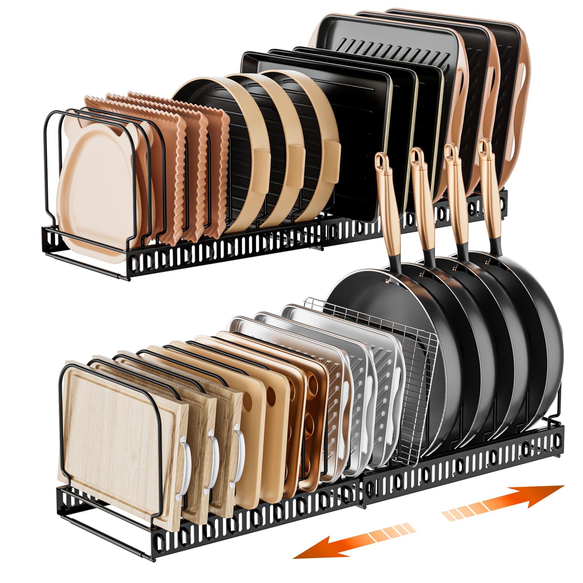 MUDEELA Expandable Cutting Board Organizer Pot Lids Rack 15 Dividers 2Pack