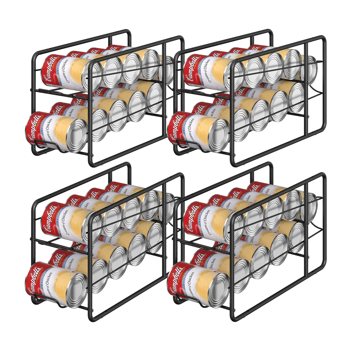 Mooace 4 Pack Can Dispenser Rack, Stackable Can Storage Organizer Holder For Canned Food Kitchen Cabinet Pantry Countertop, Blac