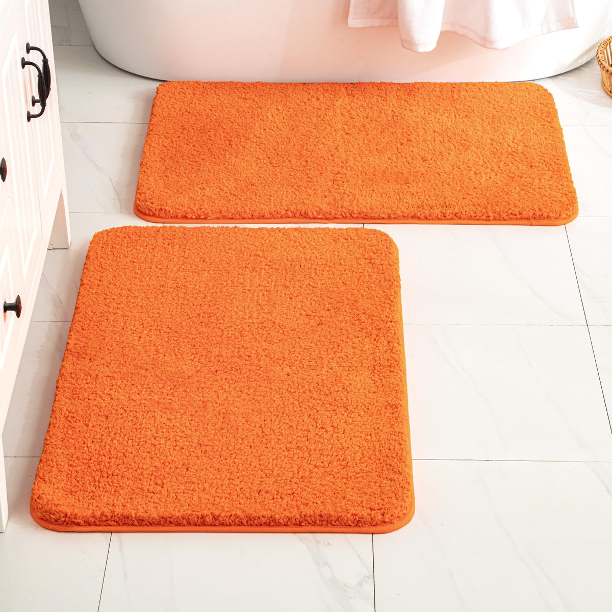 Miulee Fall Orange Bathroom Rugs Set 2 Piece, Non Slip Bath Mat With Absorbent Microfiber, Ultra Soft Thick Rugs For Bathroom Fl