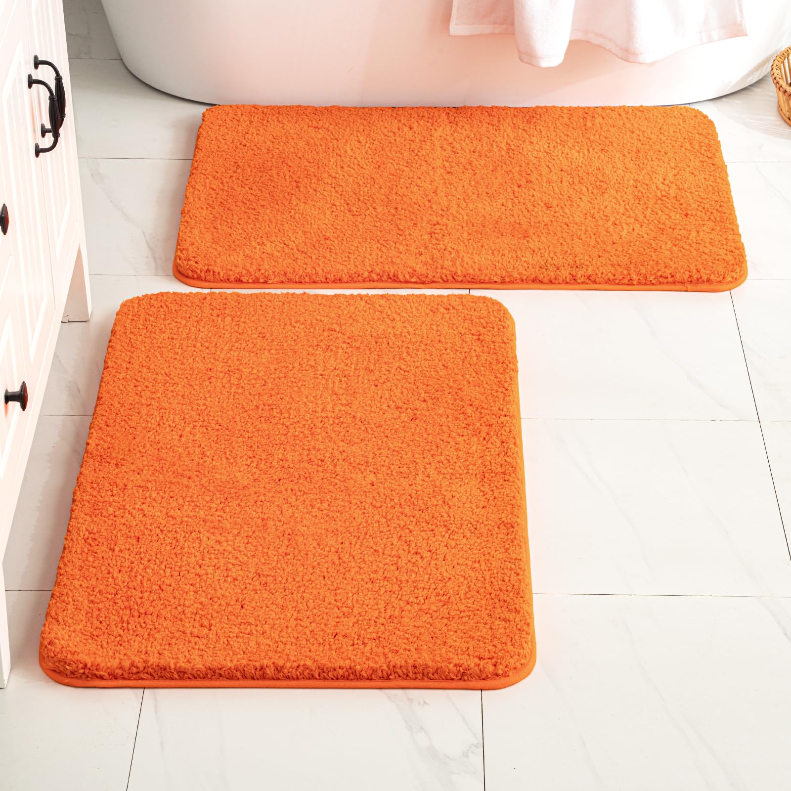 Miulee Fall Orange Bathroom Rugs Sets 2 Piece - Absorbent Bath Mats Set Made Of Thick Fluffy Microsiber For Bathroom Floor, Tub