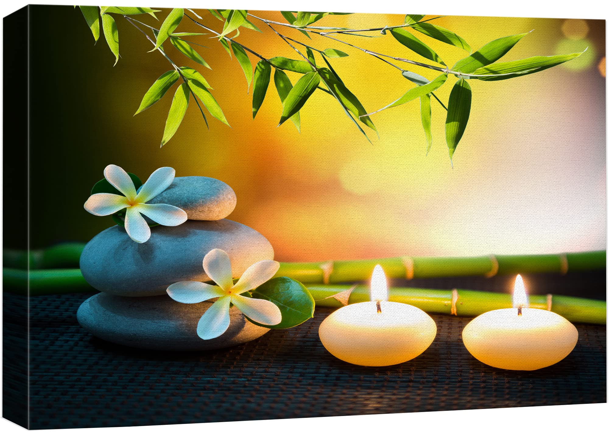 Wall26 Canvas Print Wall Art White Daisy Relaxation Massage Stone Candles Nature Wilderness Photography Realism Rustic Landscape