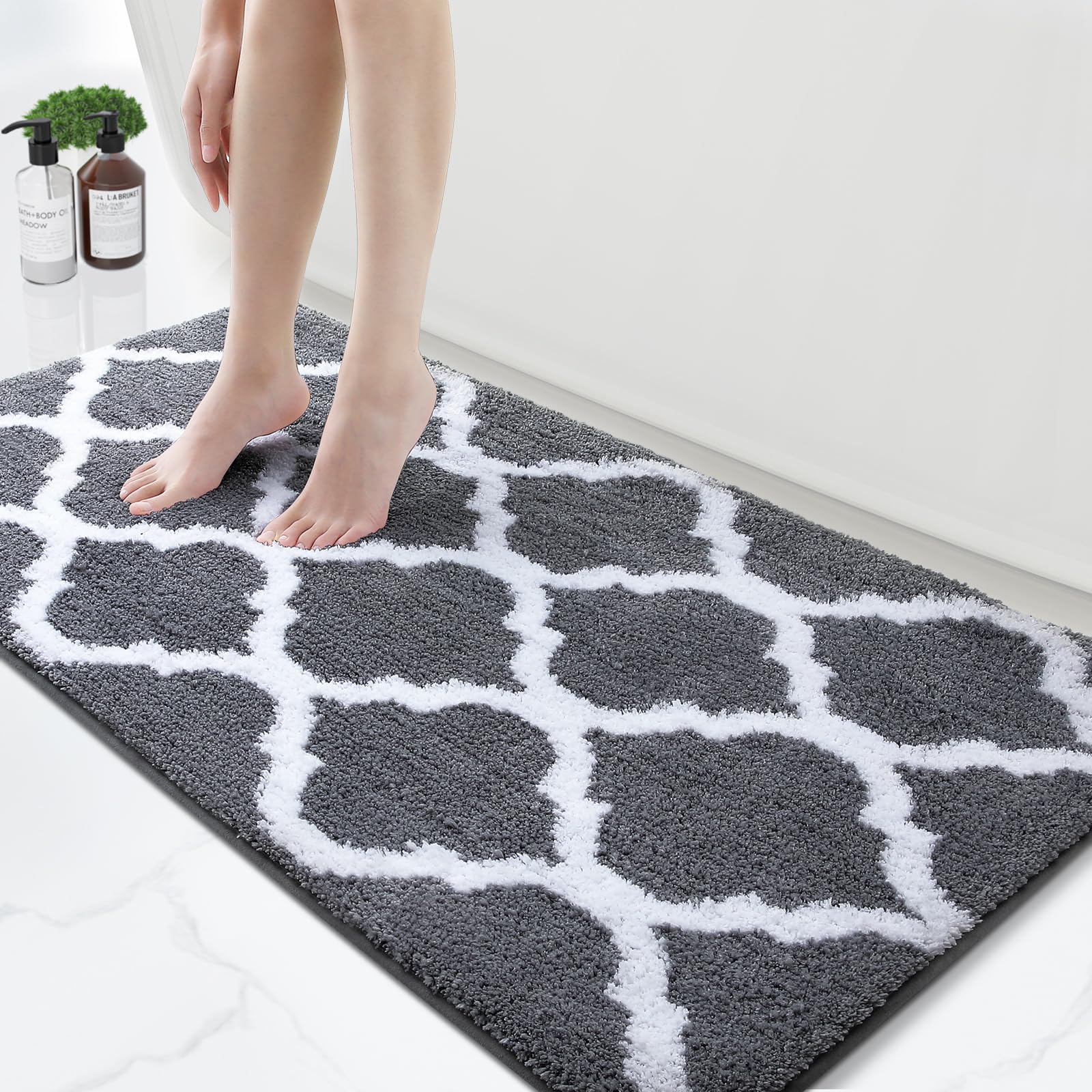 Olanly Bathroom Rugs 47X24, Soft And Absorbent Microfiber Bath Rugs, Non-Slip Shaggy Shower Carpet, Machine Wash Dry, Bath Mats