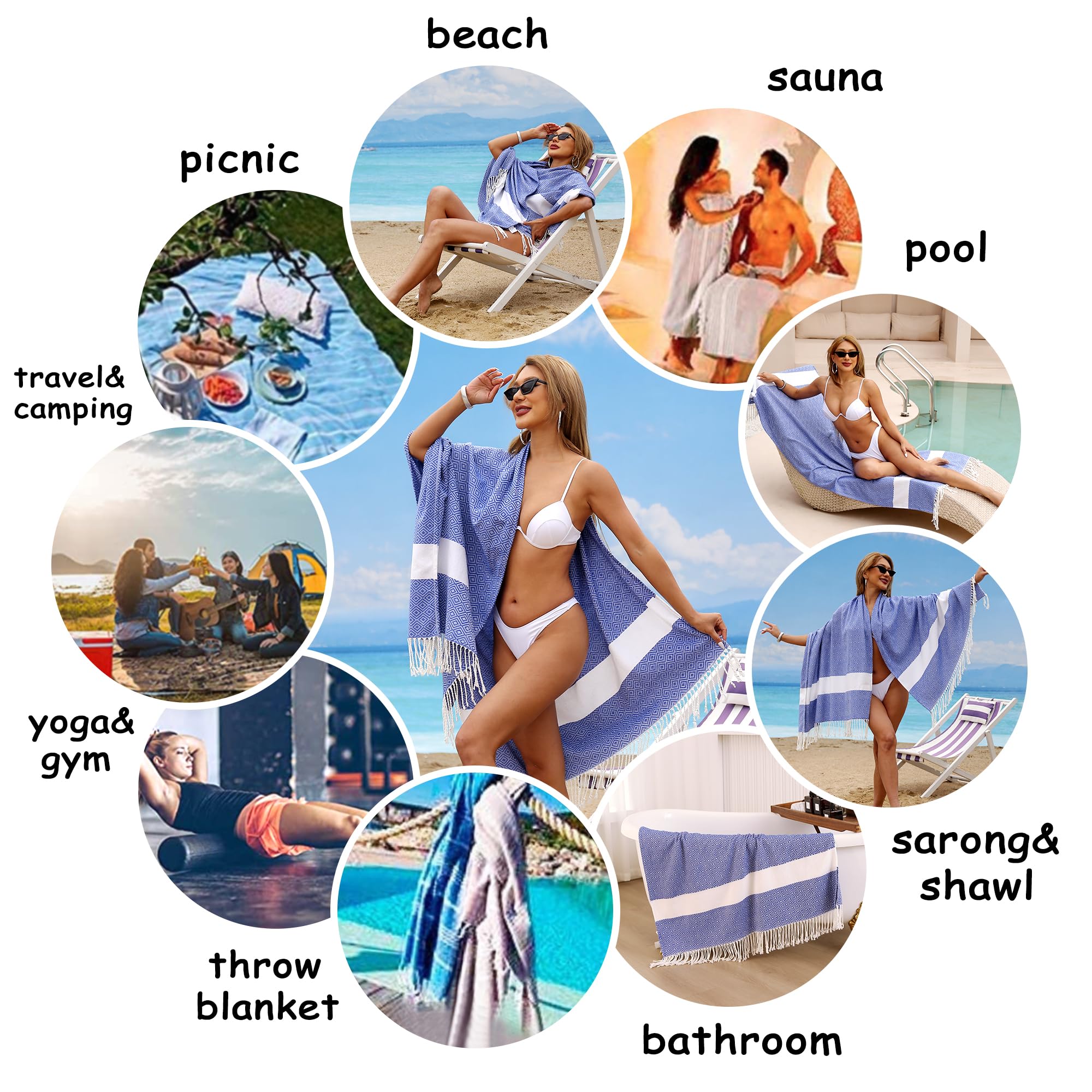 Dlebay Beach Towel 2 Pack,Sand Free Beach Towels Oversized 39 X 72,Turkish Beach Towel Quick Dry,Lightweight Pool Towels For Adu