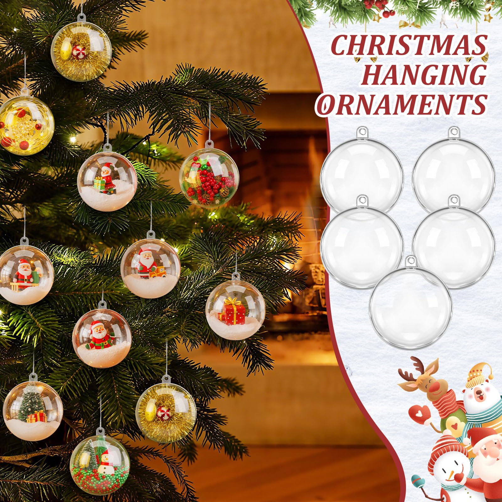 Wettarn 25 Pcs Clear Christmas Ornaments Balls 2.36 Inch/ 60 mm Plastic Fillable Ornaments Ball for DIY Crafts, Acrylic Christma